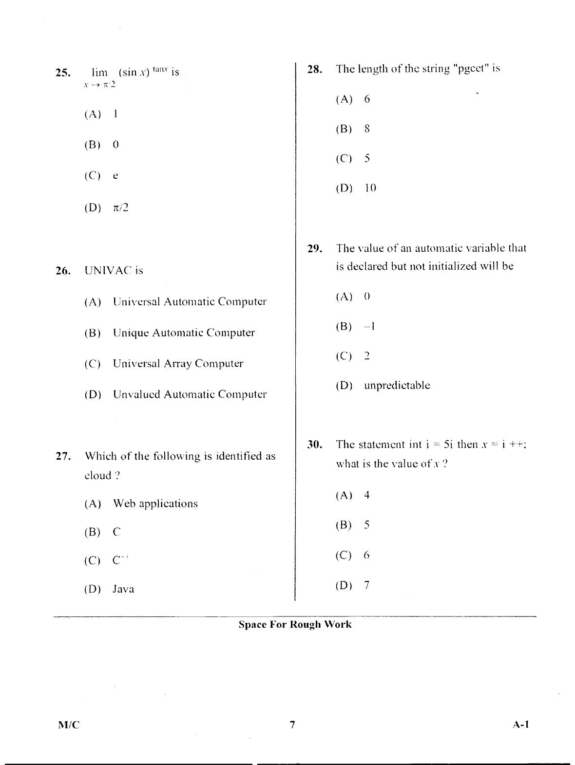 Karnataka PGCET 2017 Mathematics and Computer Science Question Paper - Page 6