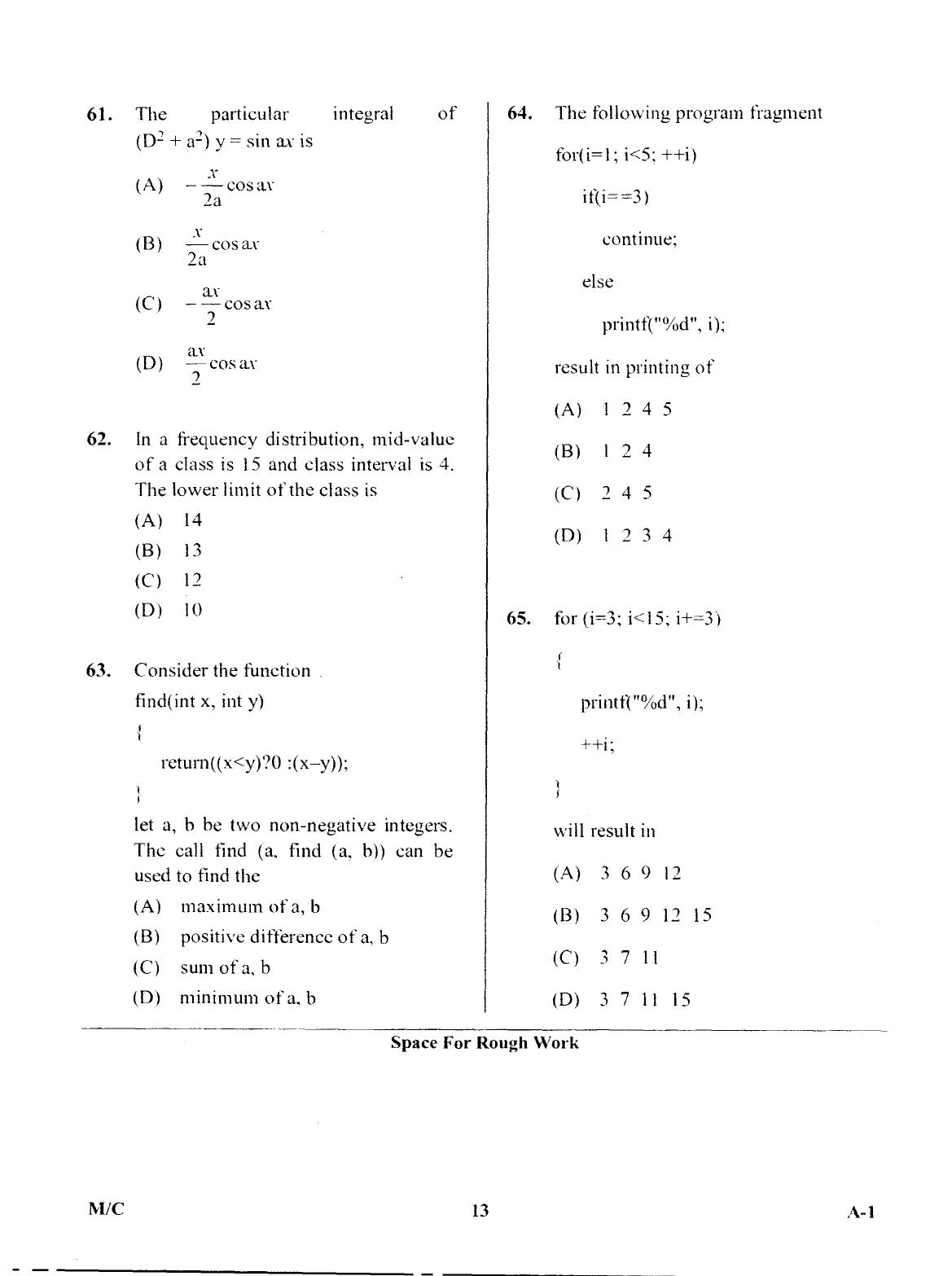 Karnataka PGCET 2017 Mathematics and Computer Science Question Paper - Page 12