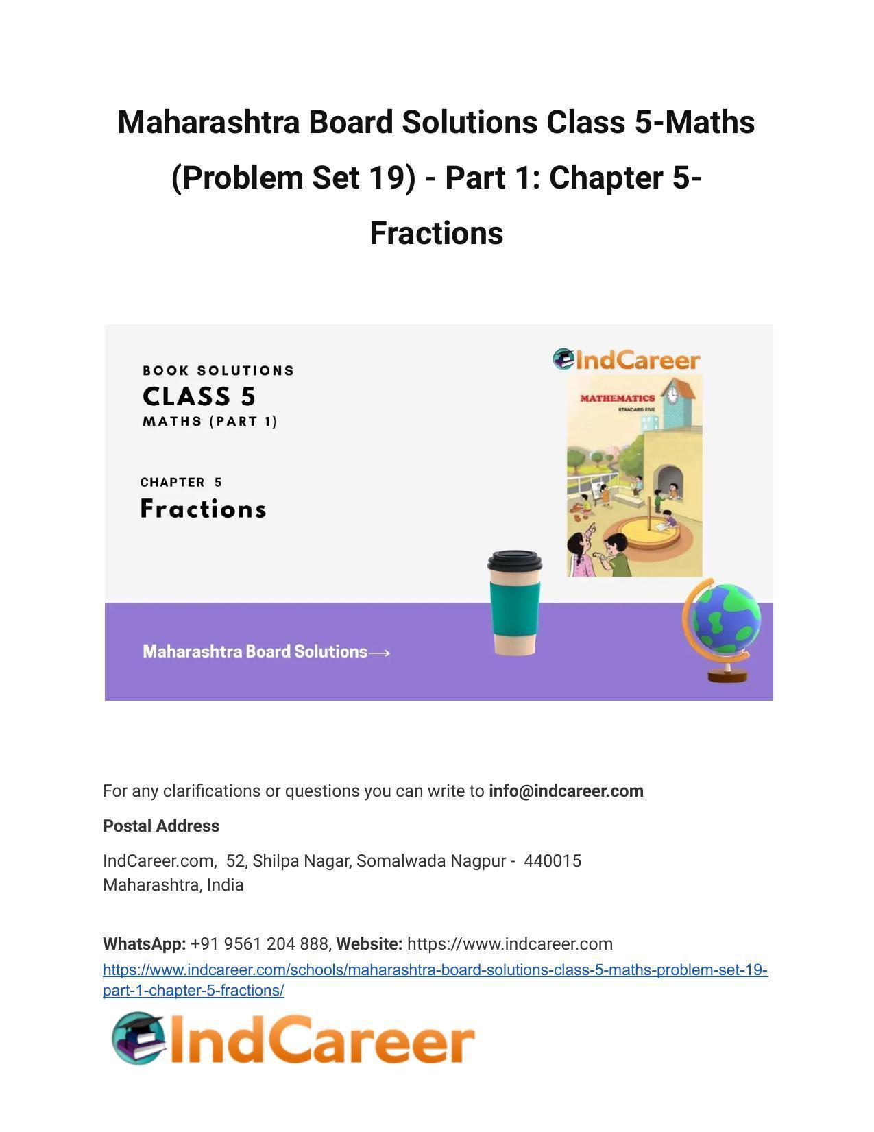 Maharashtra Board Solutions Class 5-Maths (Problem Set 19) - Part 1: Chapter 5- Fractions - Page 1