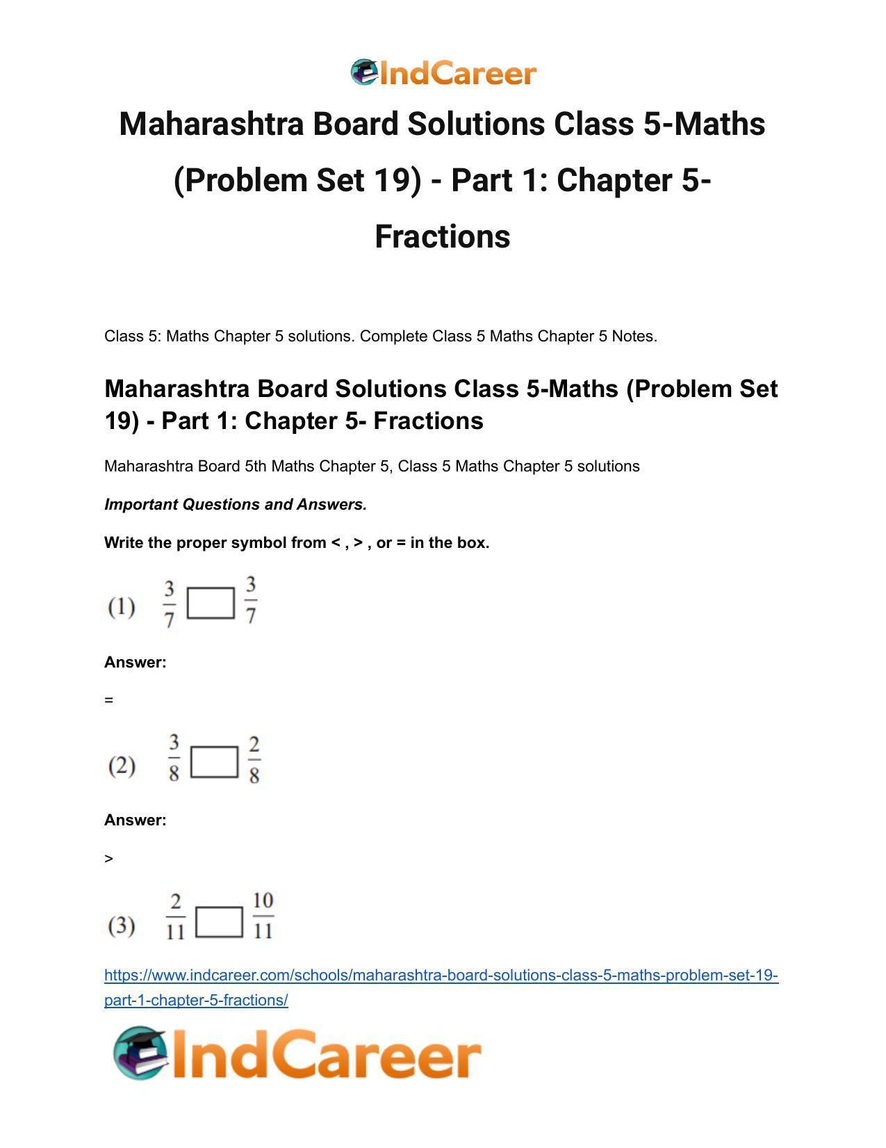 Maharashtra Board Solutions Class 5-Maths (Problem Set 19) - Part 1: Chapter 5- Fractions - Page 2