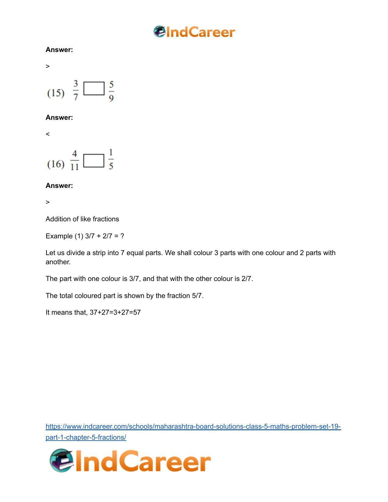 Maharashtra Board Solutions Class 5-Maths (Problem Set 19) - Part 1: Chapter 5- Fractions - Page 5