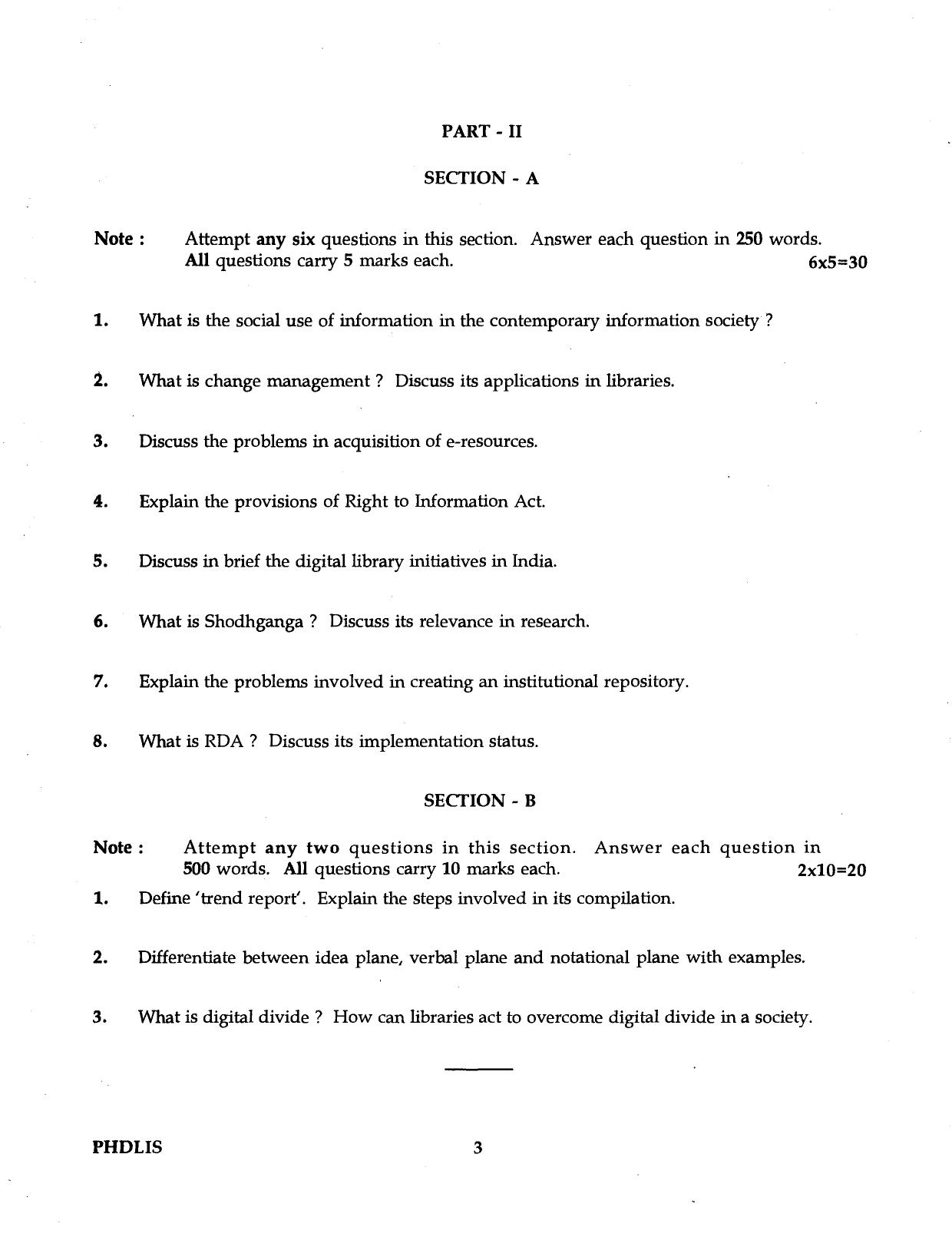 IGNOU PhD Entrance Test Ph.D Library And Information Science 2016 Question Paper - Page 3