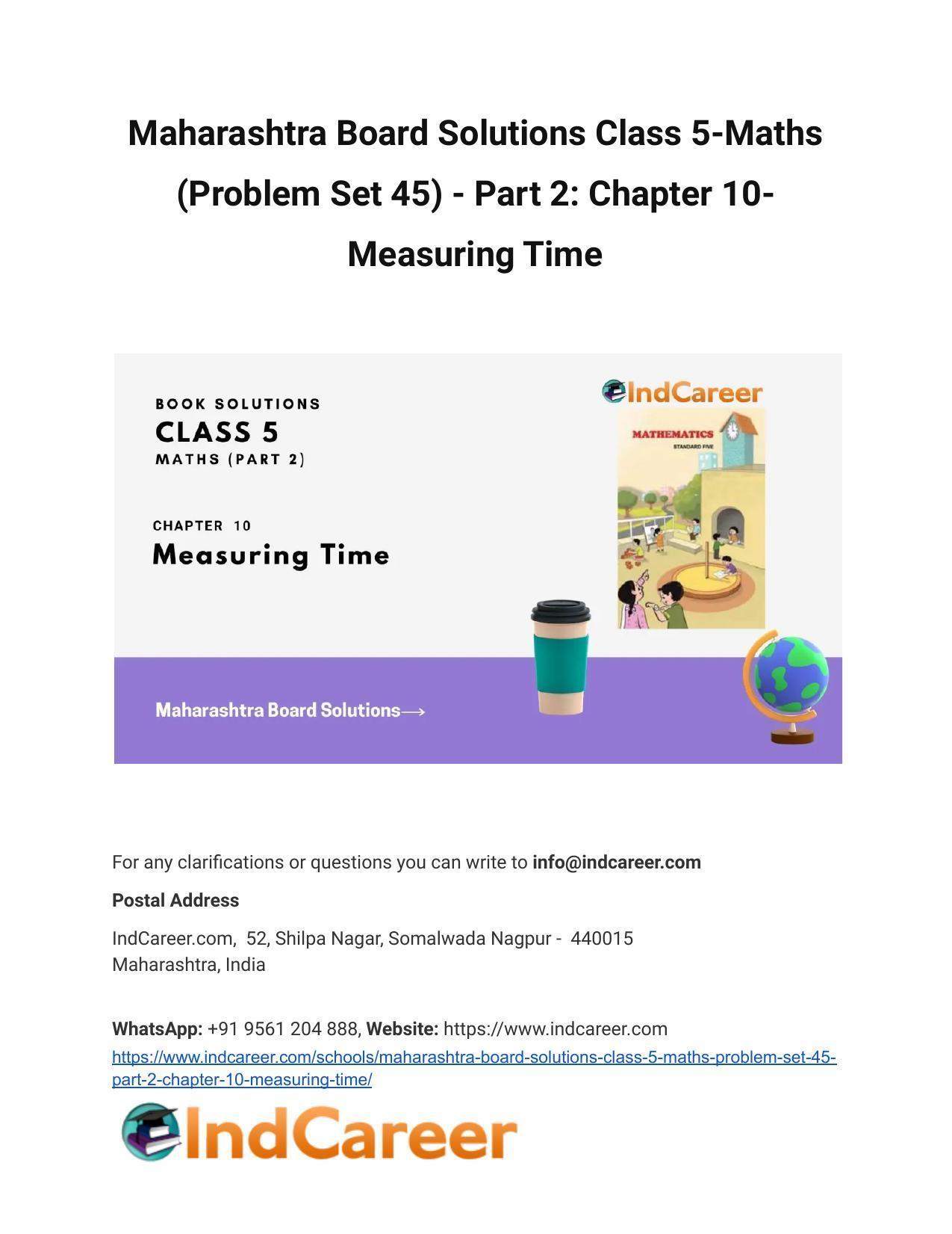 Maharashtra Board Solutions Class 5-Maths (Problem Set 45) - Part 2: Chapter 10- Measuring Time - Page 1
