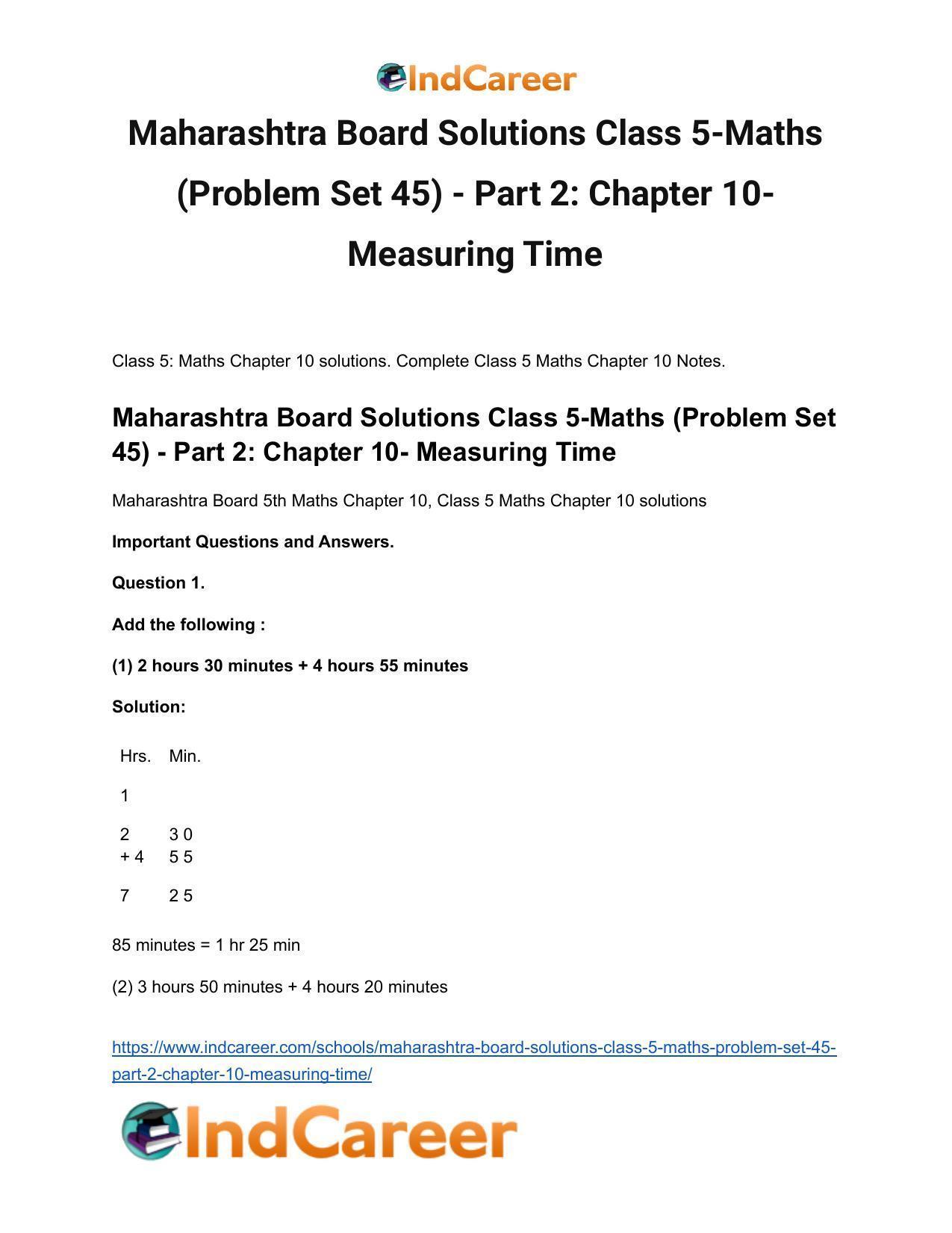 Maharashtra Board Solutions Class 5-Maths (Problem Set 45) - Part 2: Chapter 10- Measuring Time - Page 2