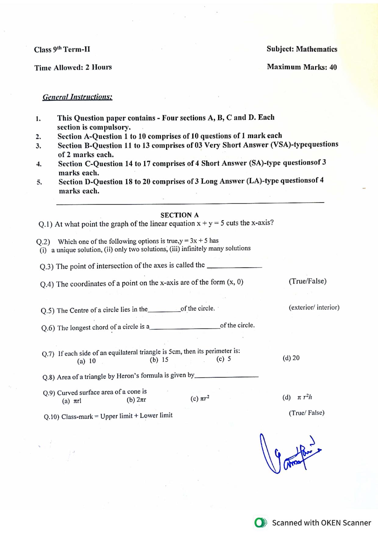 JKBOSE Class 9 Mathematics (T1 & T2) Model Question Paper - Page 4