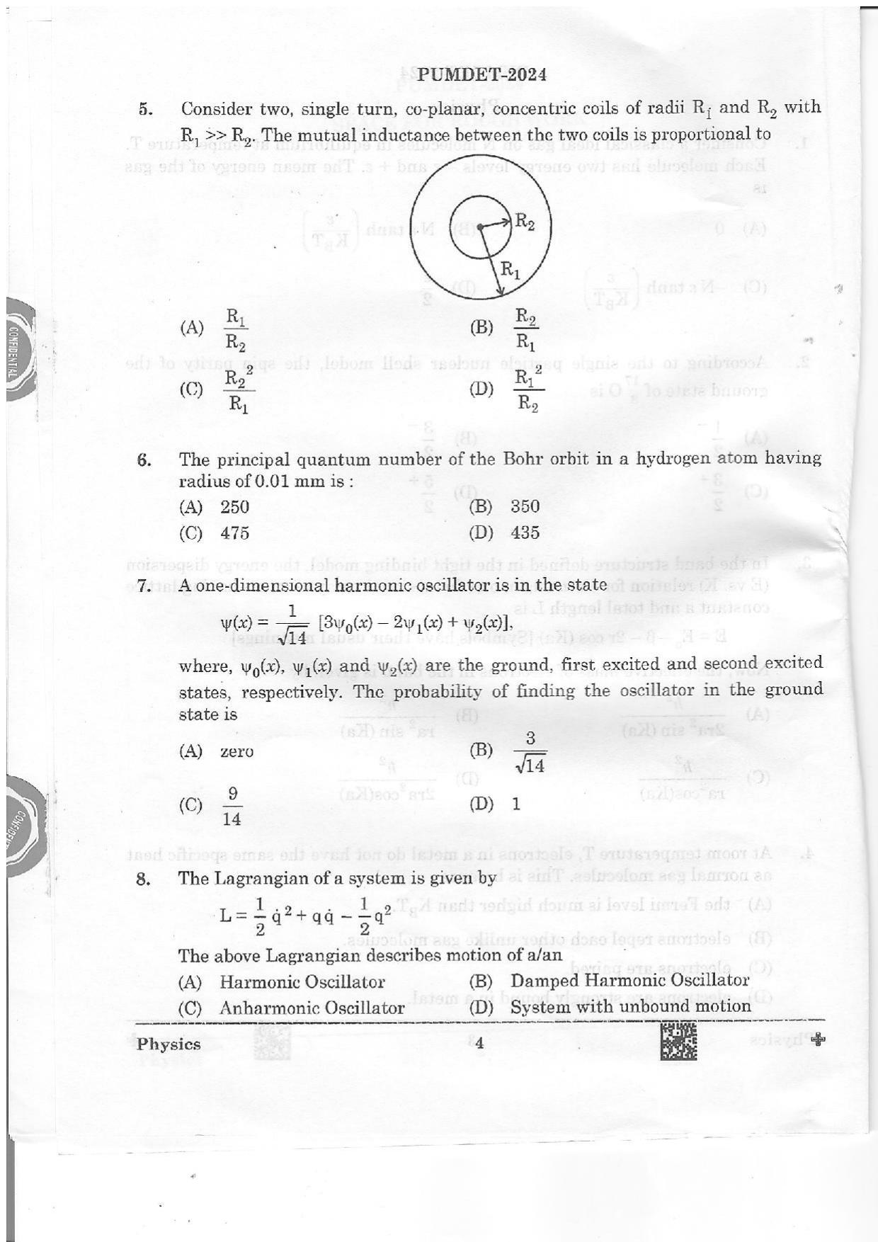 PUMDET 2024 Physics Question Paper - Page 4