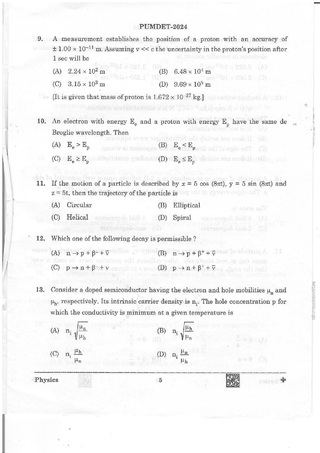 PUMDET 2024 Physics Question Paper - Page 5