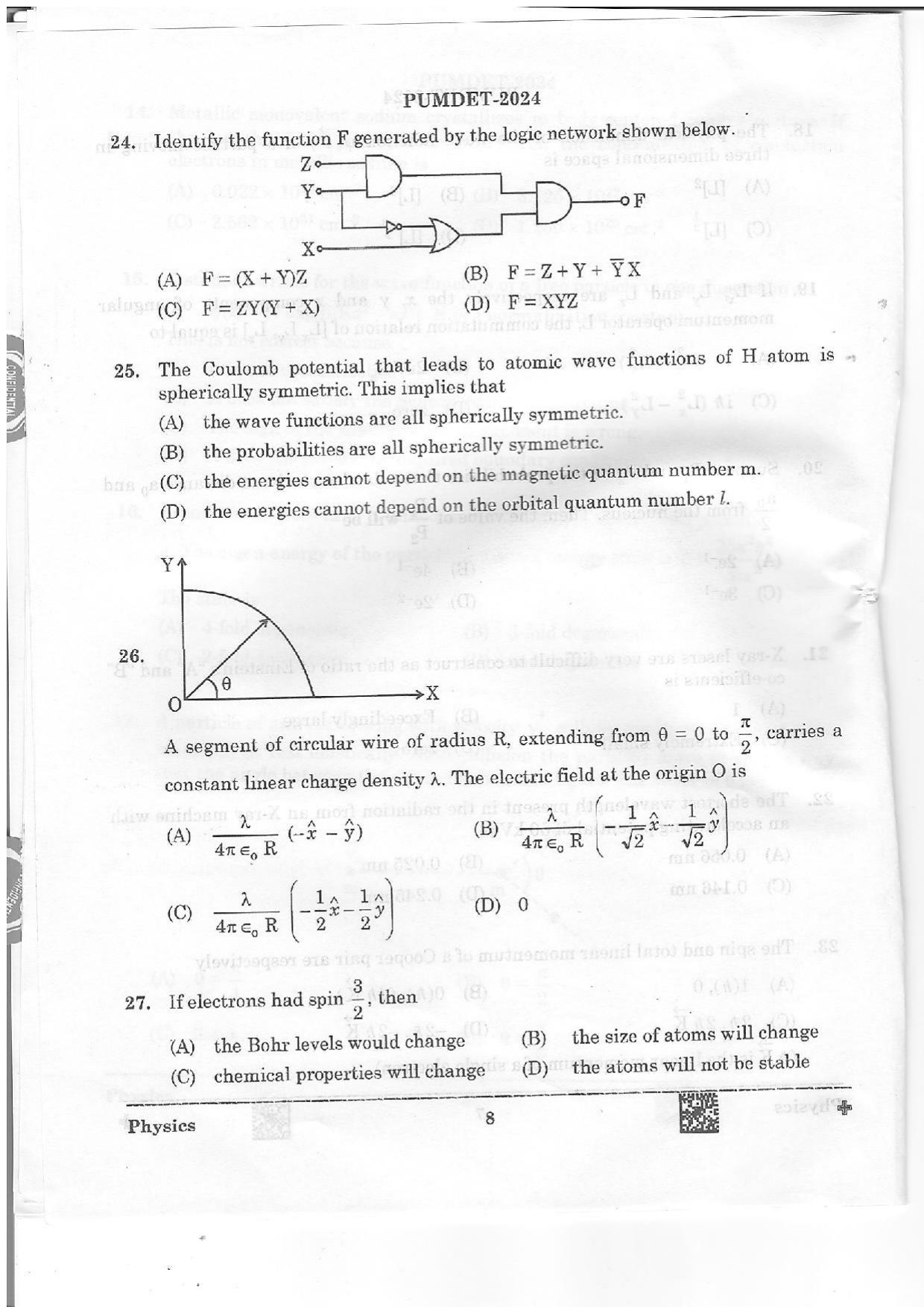 PUMDET 2024 Physics Question Paper - Page 8