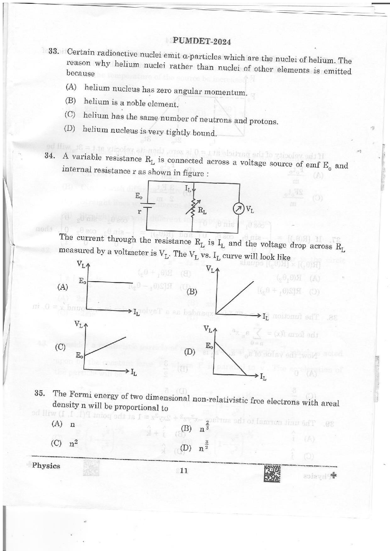 PUMDET 2024 Physics Question Paper - Page 11