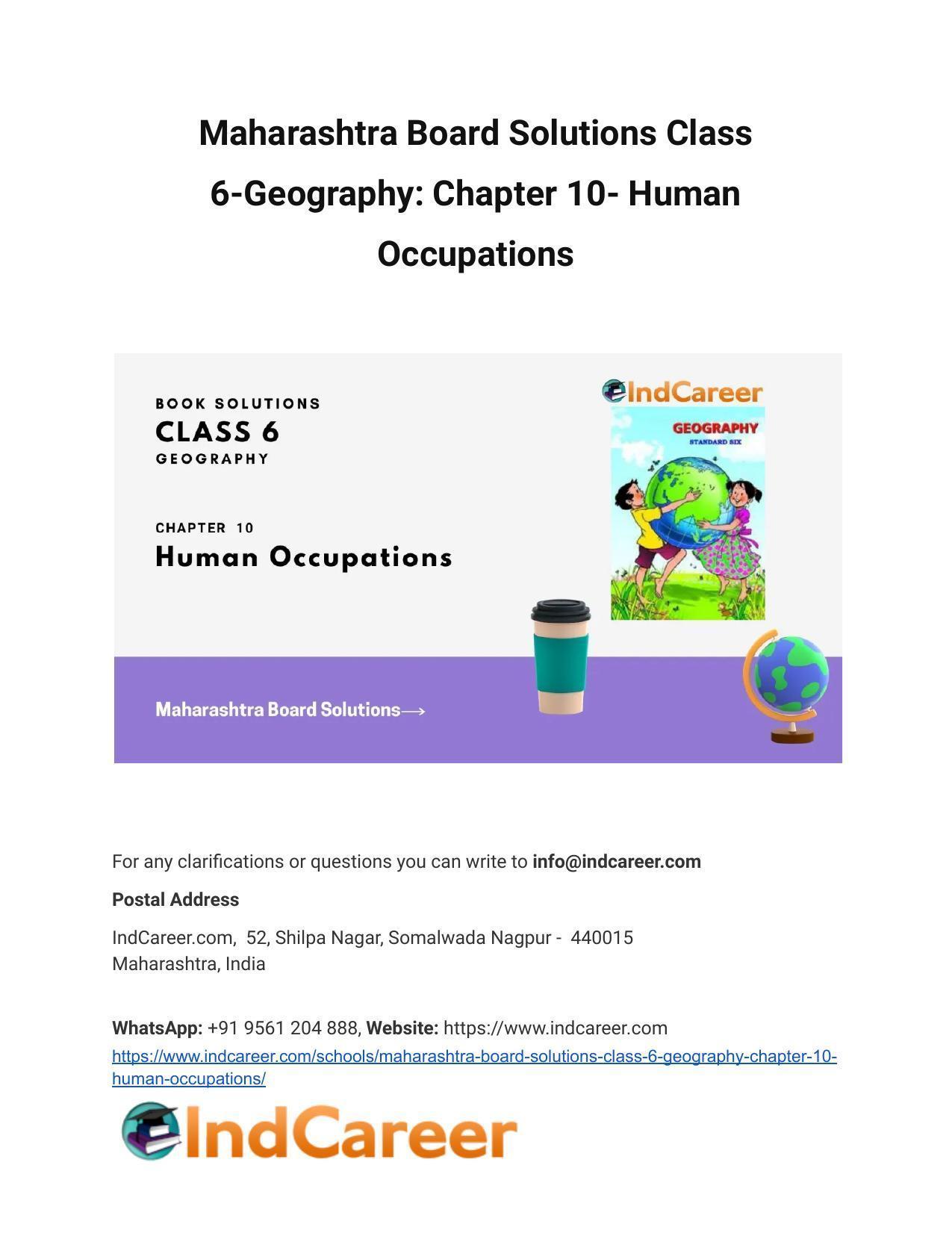 Maharashtra Board Solutions Class 6-Geography: Chapter 10- Human Occupations - Page 1