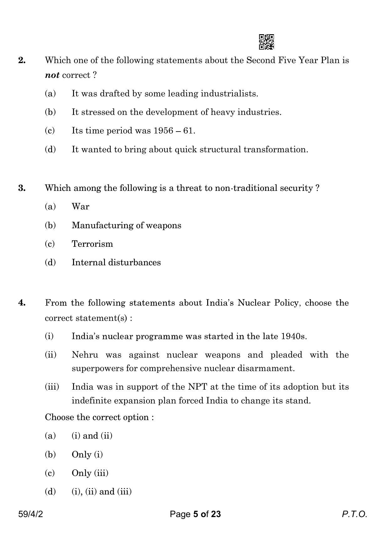 CBSE Class 12 59-4-2 Political Science 2023 Question Paper - Page 5
