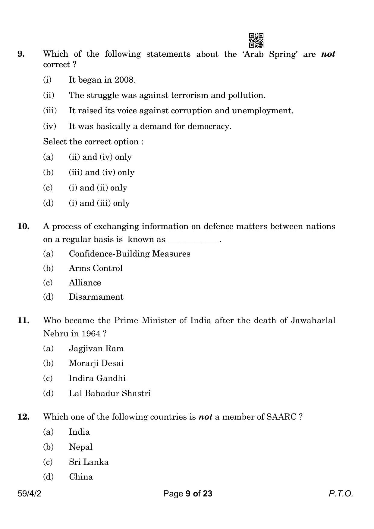 CBSE Class 12 59-4-2 Political Science 2023 Question Paper - Page 9