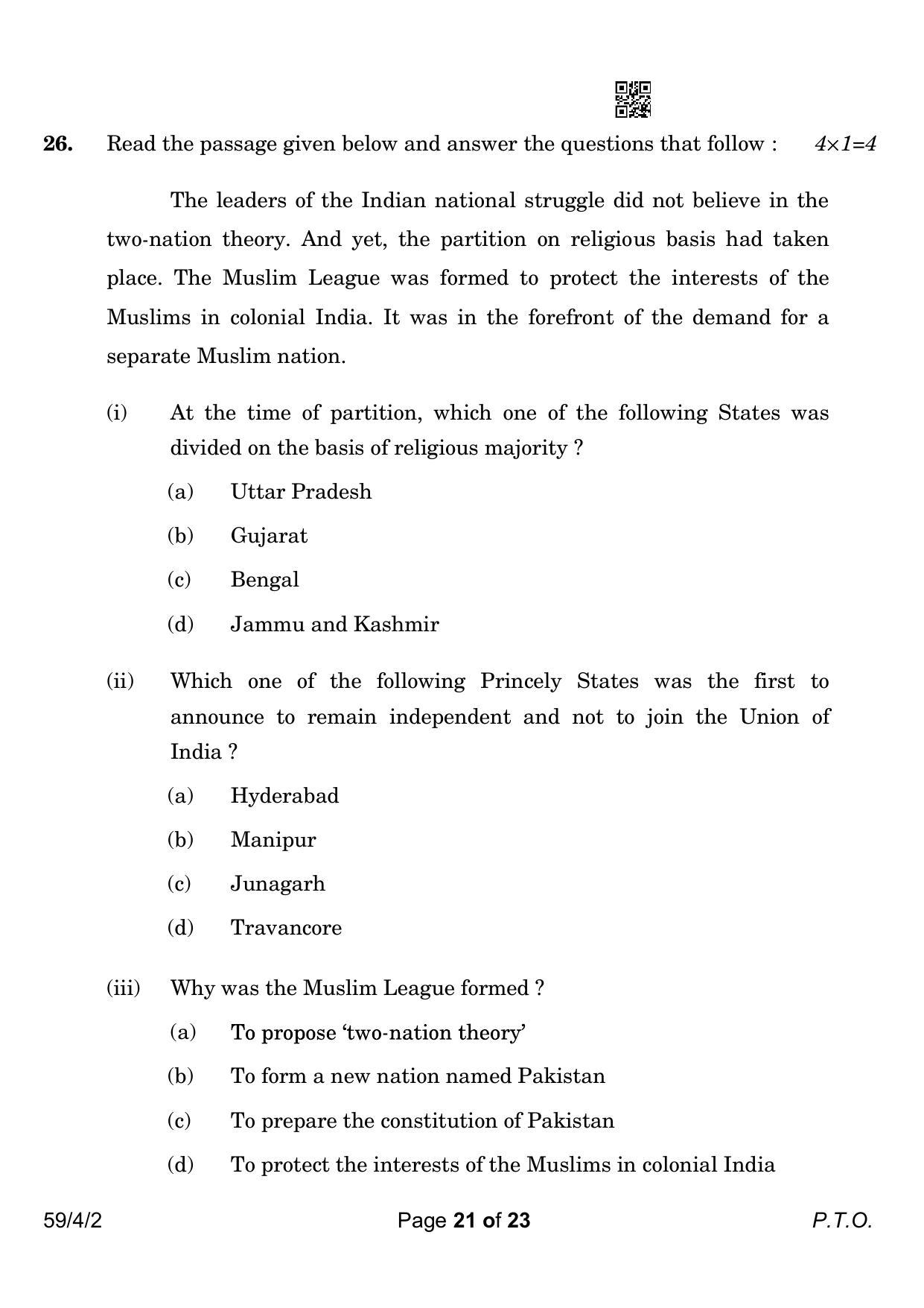 CBSE Class 12 59-4-2 Political Science 2023 Question Paper - Page 21