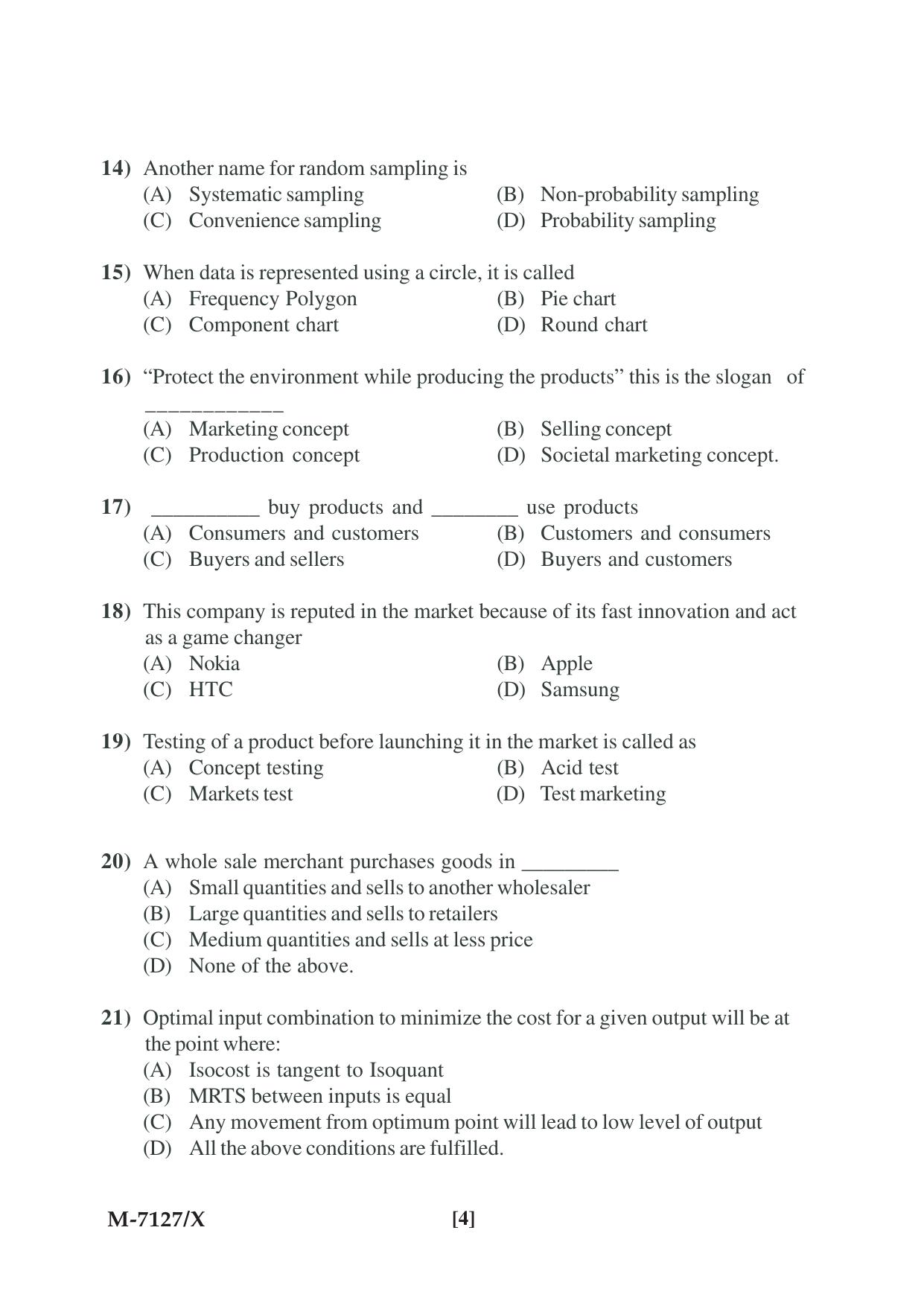 Mysore University PG Entrance Exam 2019: Commerce Financial Service Question Paper - Page 4
