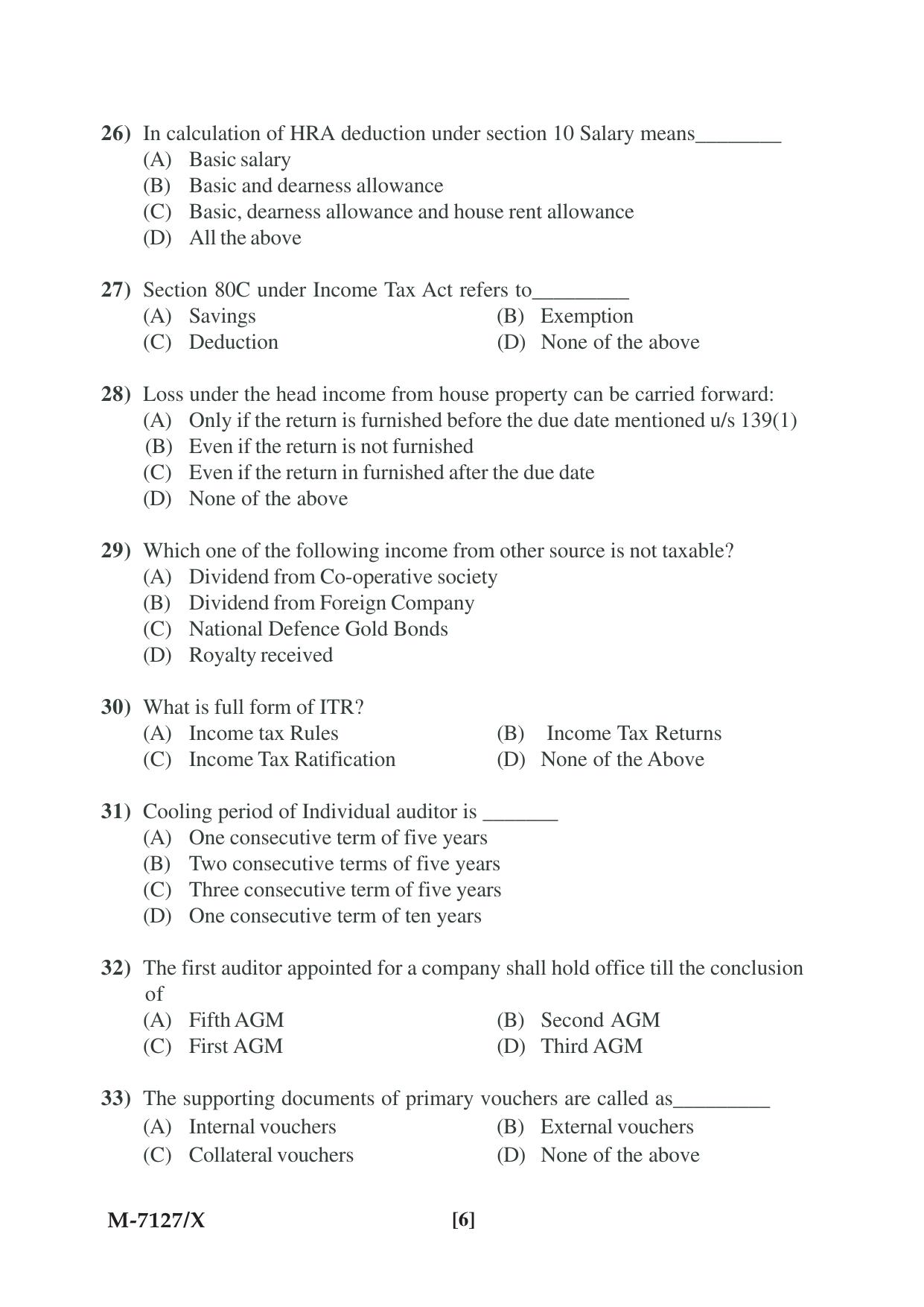 Mysore University PG Entrance Exam 2019: Commerce Financial Service Question Paper - Page 6