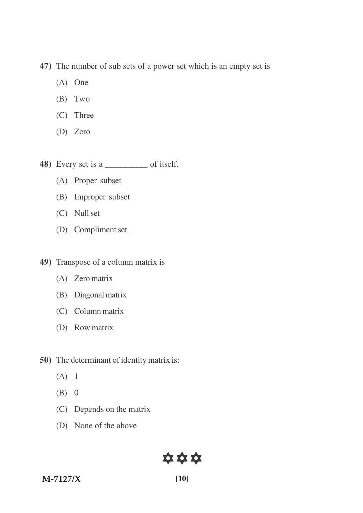 Mysore University PG Entrance Exam 2019: Commerce Financial Service Question Paper - Page 10