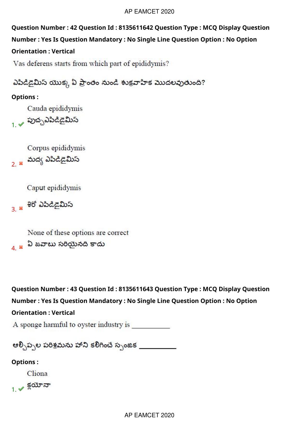 TS EAMCET 2020 Agriculture and Medical Question Paper with Key (24 Sep.2020 Forenoon) - Page 33