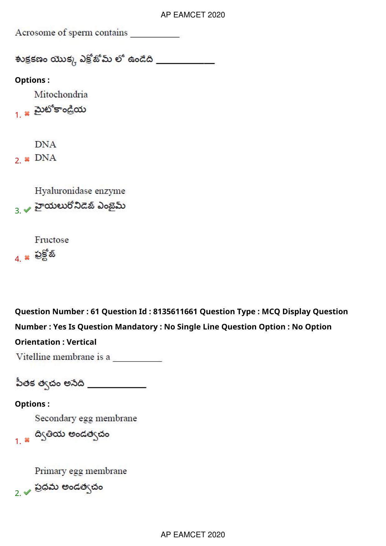 TS EAMCET 2020 Agriculture and Medical Question Paper with Key (24 Sep.2020 Forenoon) - Page 49