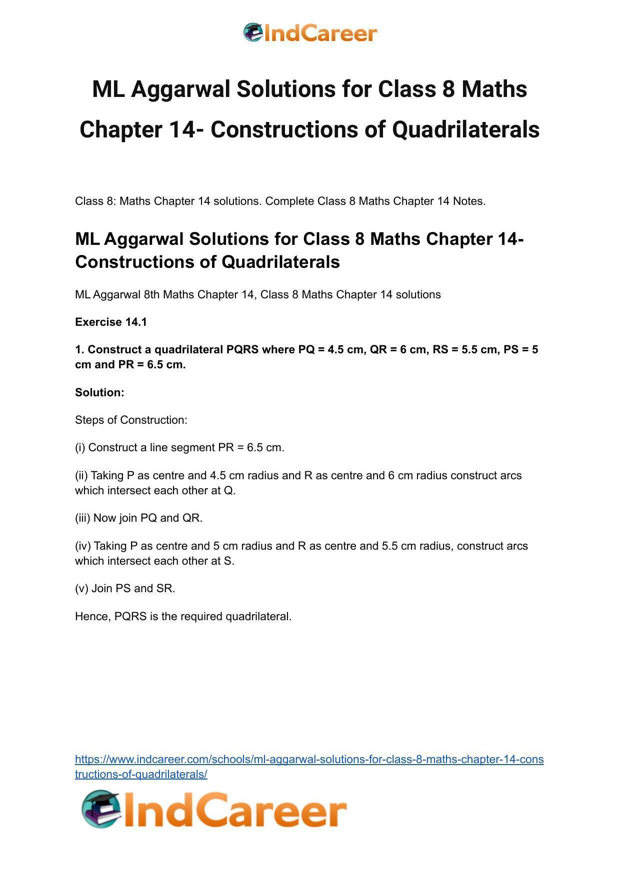 ML Aggarwal Solutions for Class 8 Maths Chapter 14- Constructions of Quadrilaterals - Page 2