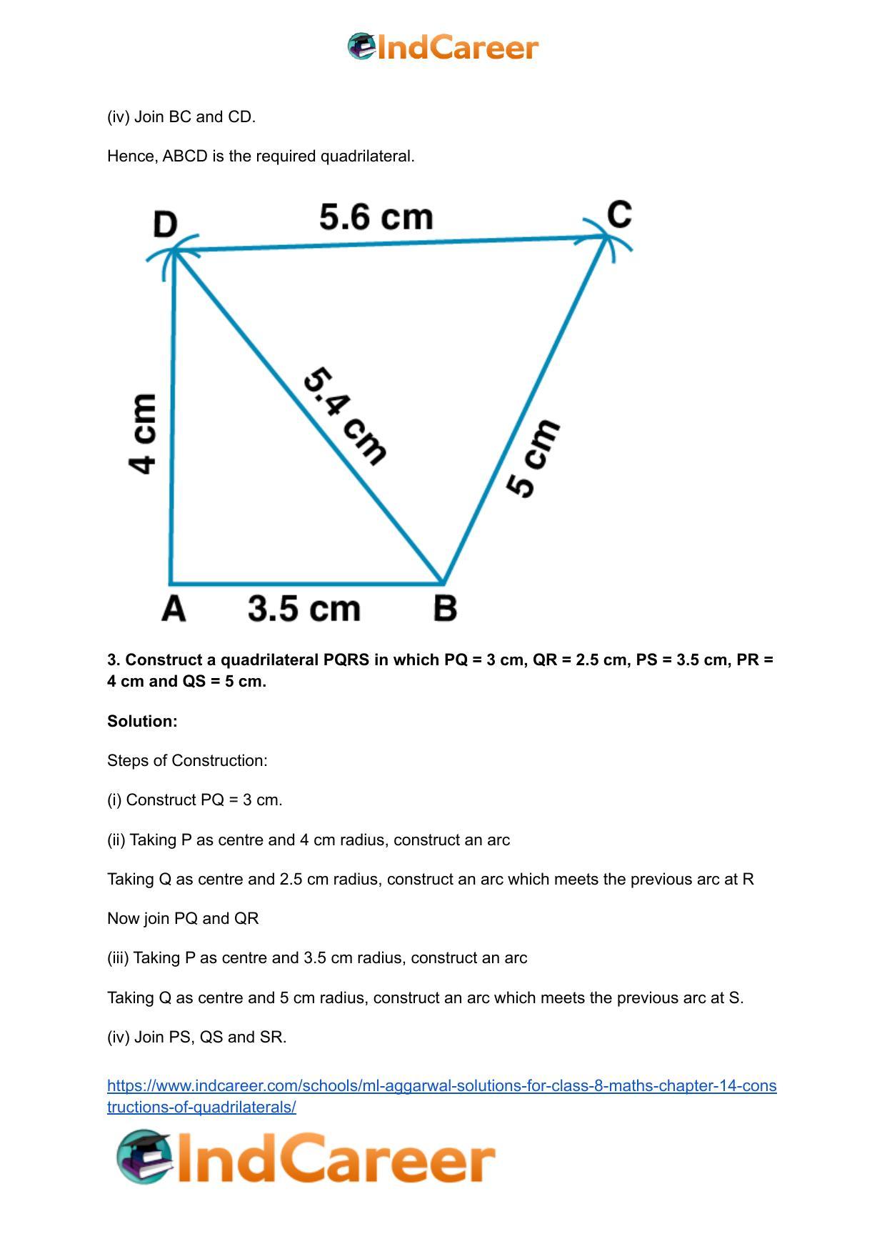 ML Aggarwal Solutions for Class 8 Maths Chapter 14- Constructions of Quadrilaterals - Page 4