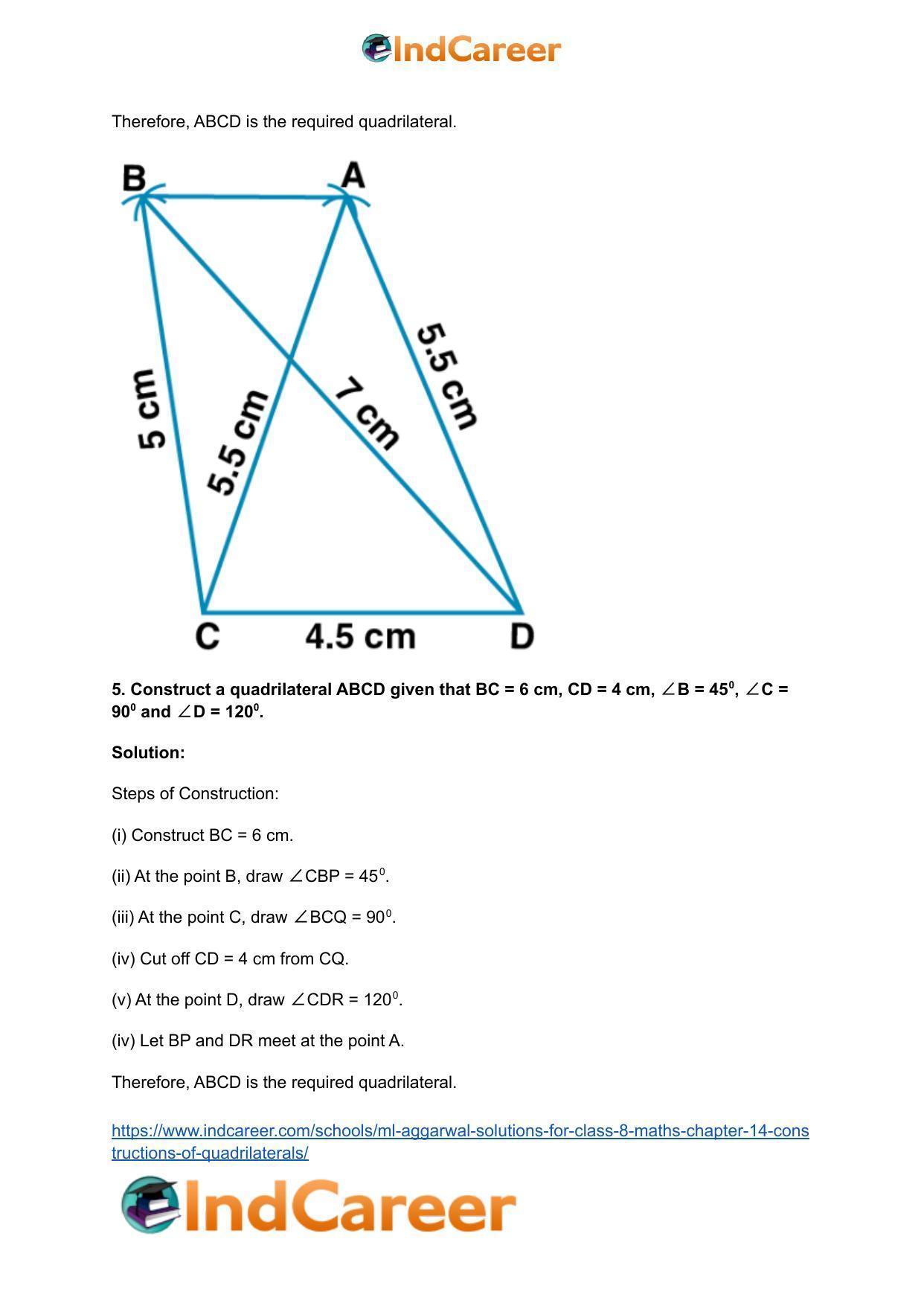 ML Aggarwal Solutions for Class 8 Maths Chapter 14- Constructions of Quadrilaterals - Page 6