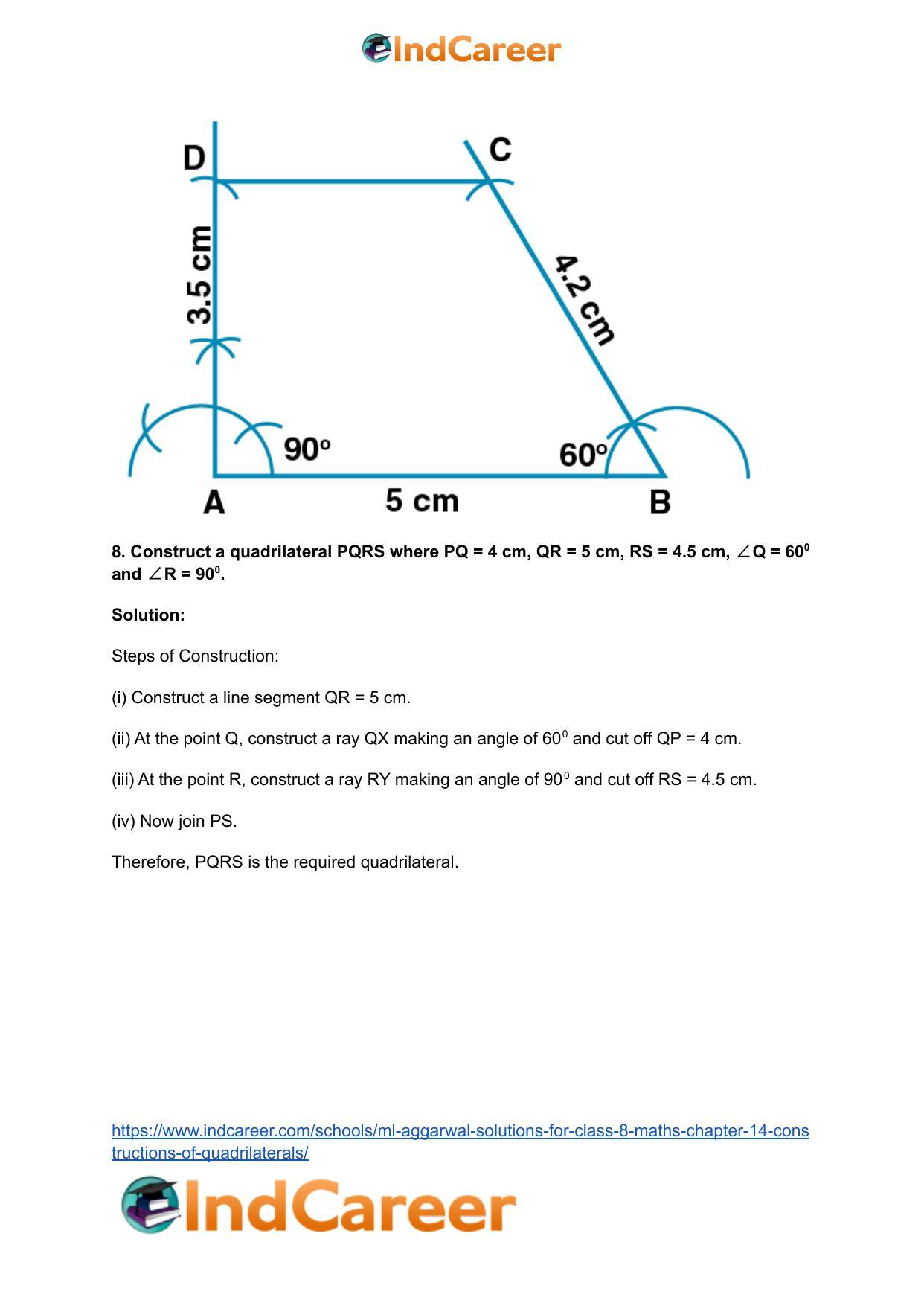ML Aggarwal Solutions for Class 8 Maths Chapter 14- Constructions of Quadrilaterals - Page 9