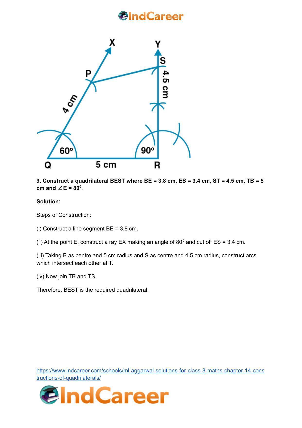ML Aggarwal Solutions for Class 8 Maths Chapter 14- Constructions of Quadrilaterals - Page 10