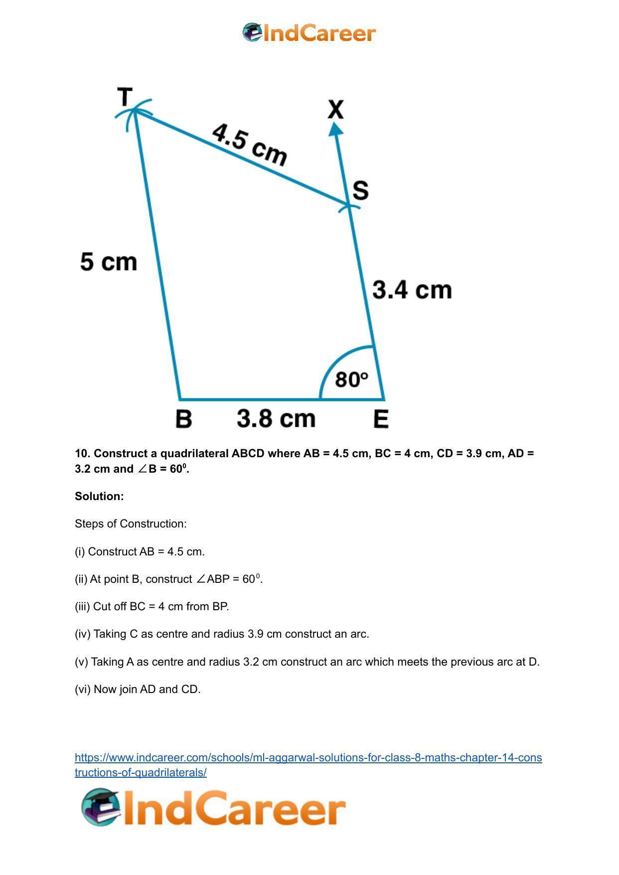 ML Aggarwal Solutions for Class 8 Maths Chapter 14- Constructions of Quadrilaterals - Page 11