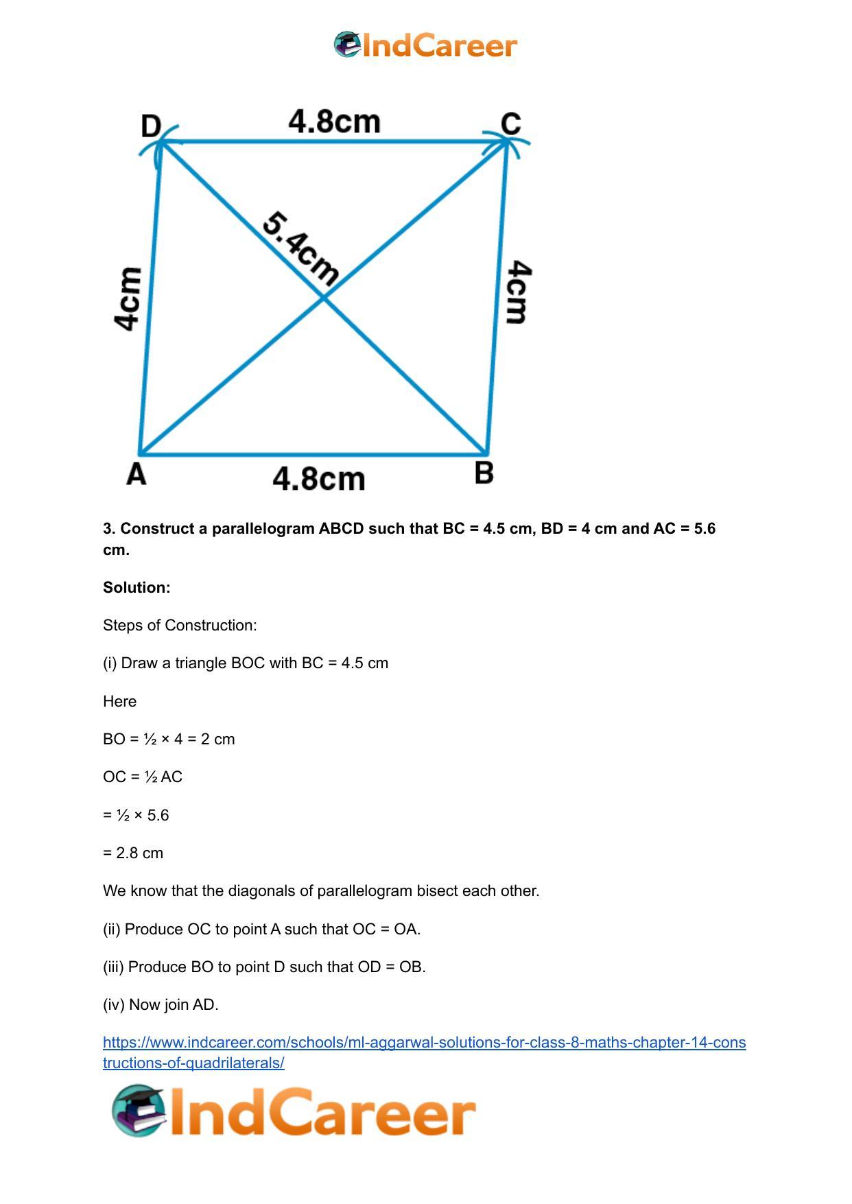 ML Aggarwal Solutions for Class 8 Maths Chapter 14- Constructions of Quadrilaterals - Page 14