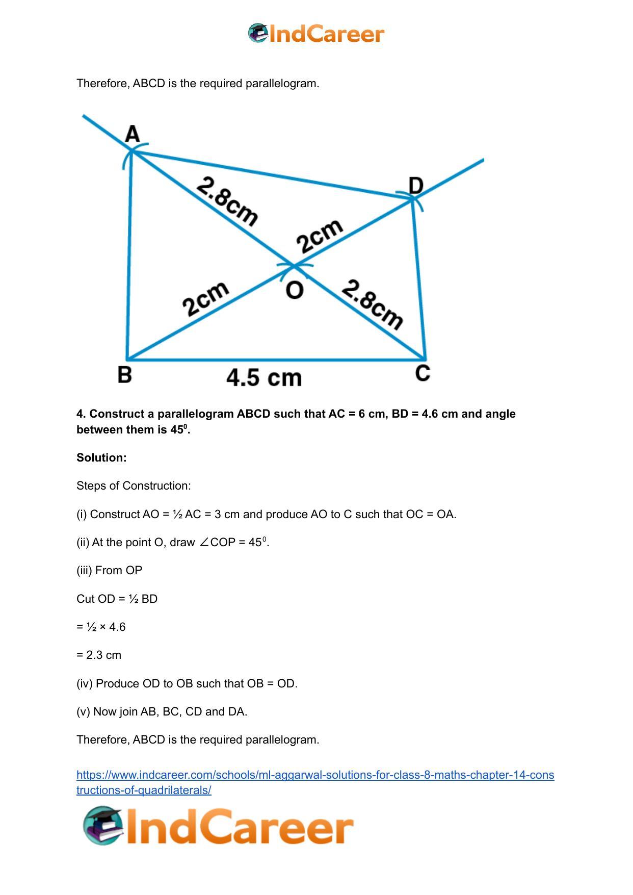 ML Aggarwal Solutions for Class 8 Maths Chapter 14- Constructions of Quadrilaterals - Page 15