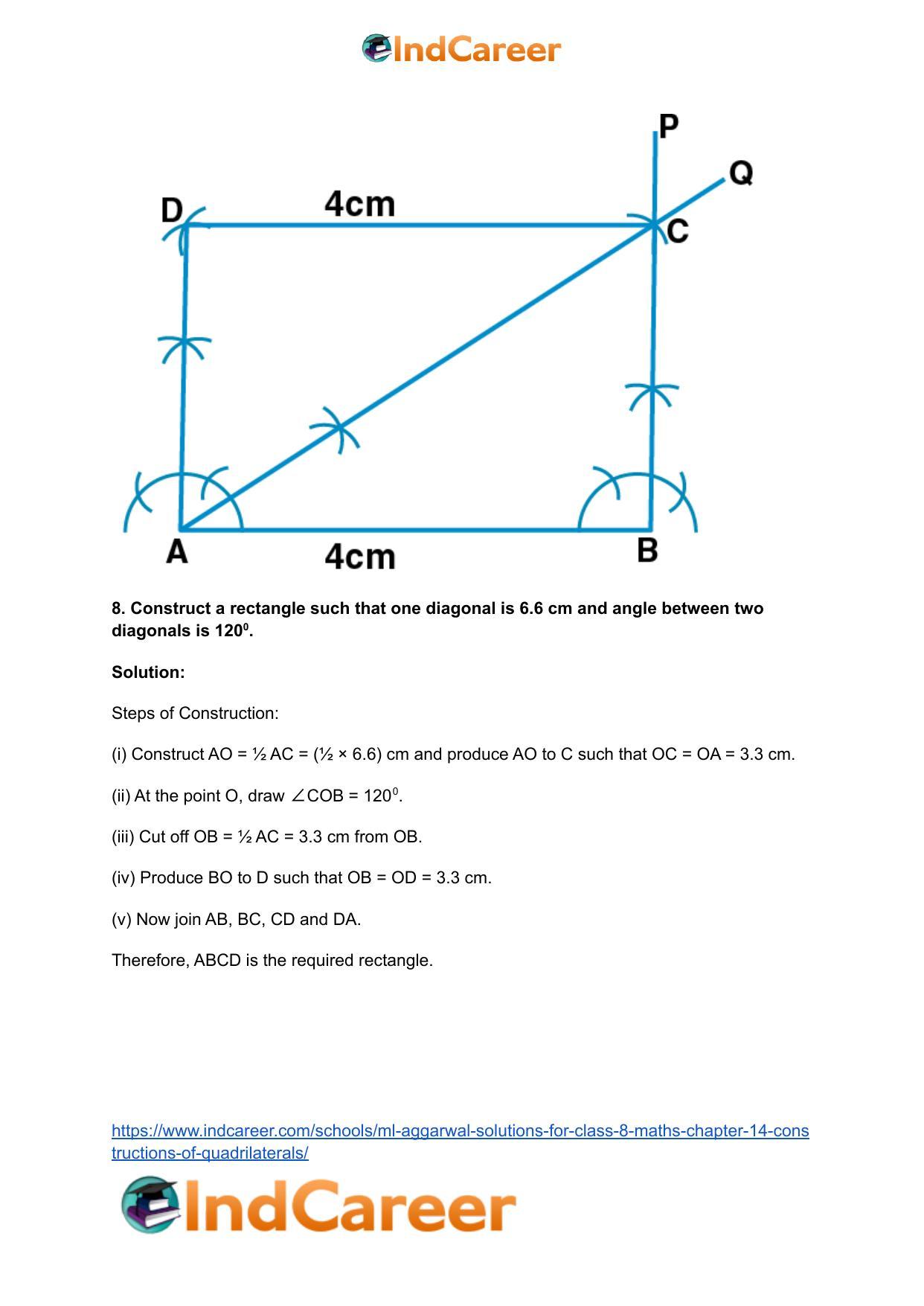 ML Aggarwal Solutions for Class 8 Maths Chapter 14- Constructions of Quadrilaterals - Page 19