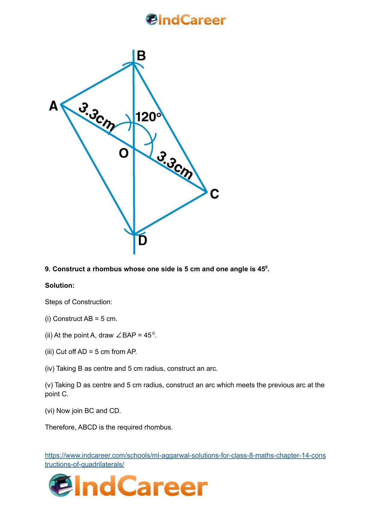 ML Aggarwal Solutions for Class 8 Maths Chapter 14- Constructions of Quadrilaterals - Page 20