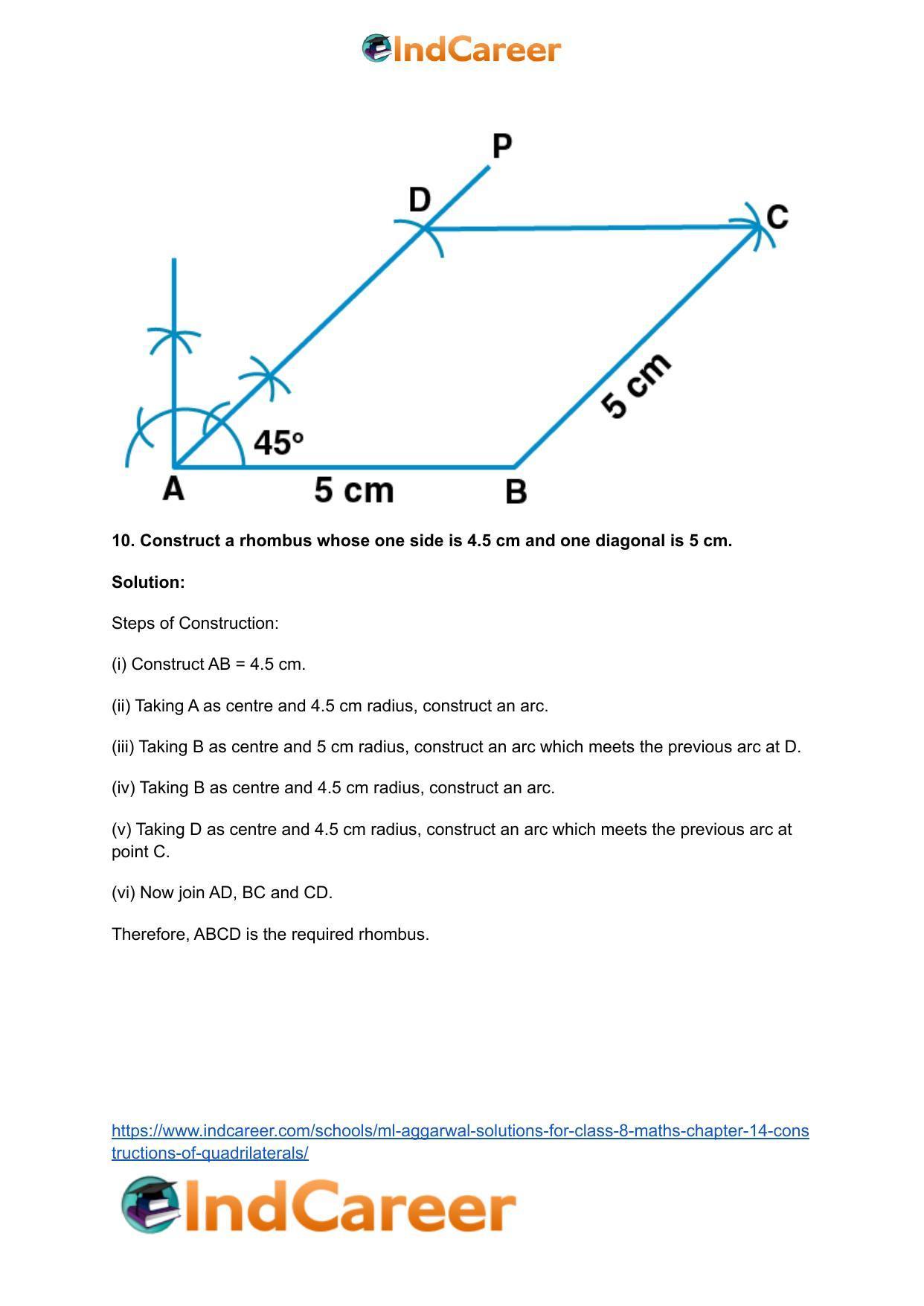 ML Aggarwal Solutions for Class 8 Maths Chapter 14- Constructions of Quadrilaterals - Page 21