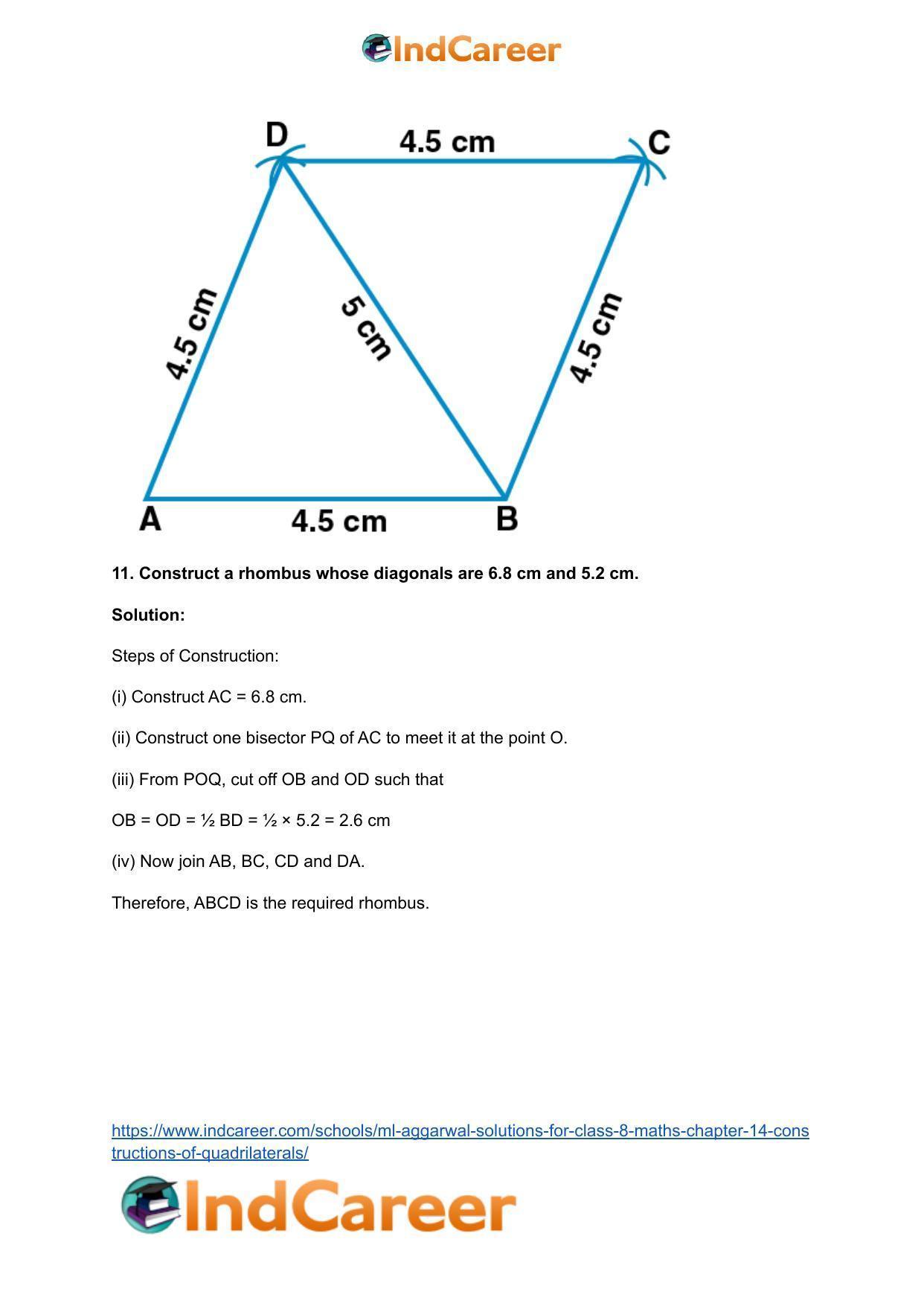 ML Aggarwal Solutions for Class 8 Maths Chapter 14- Constructions of Quadrilaterals - Page 22