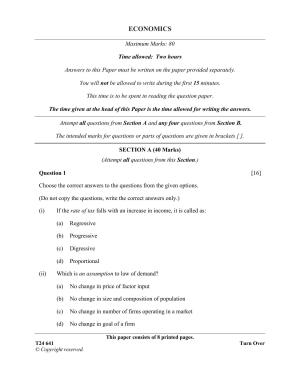 ICSE Class 10 Economics 2024 Question Paper