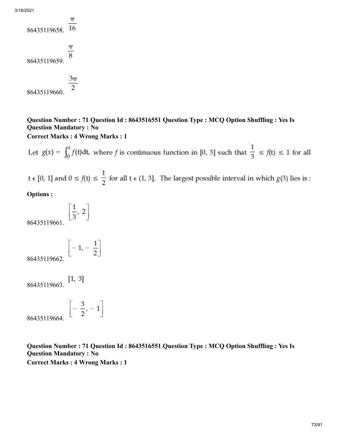JEE Mains 2021: BTech EO (Shift 2) 18-03-2021 Question Paper - Page 73
