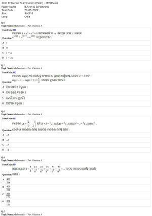 JEE Mains 2022: B Arch & B Planning Odiya (Shift 2) 29-06-2022 Question Paper
