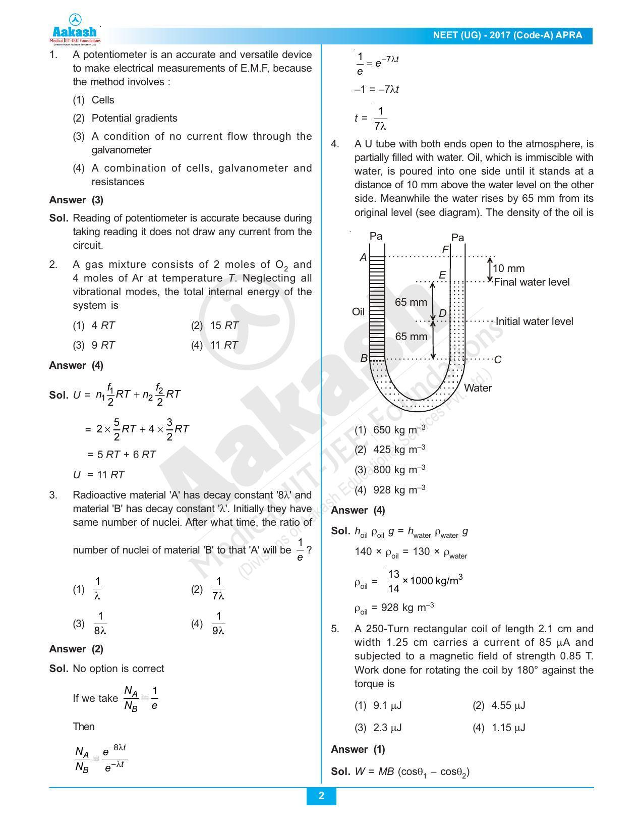 NEET Code A 2017 Answer & Solutions - Page 2
