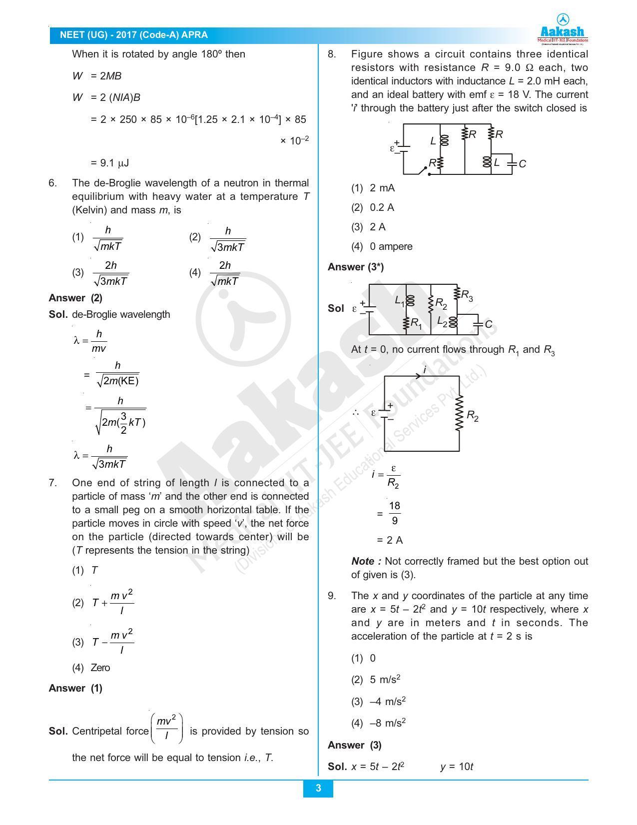 NEET Code A 2017 Answer & Solutions - Page 3