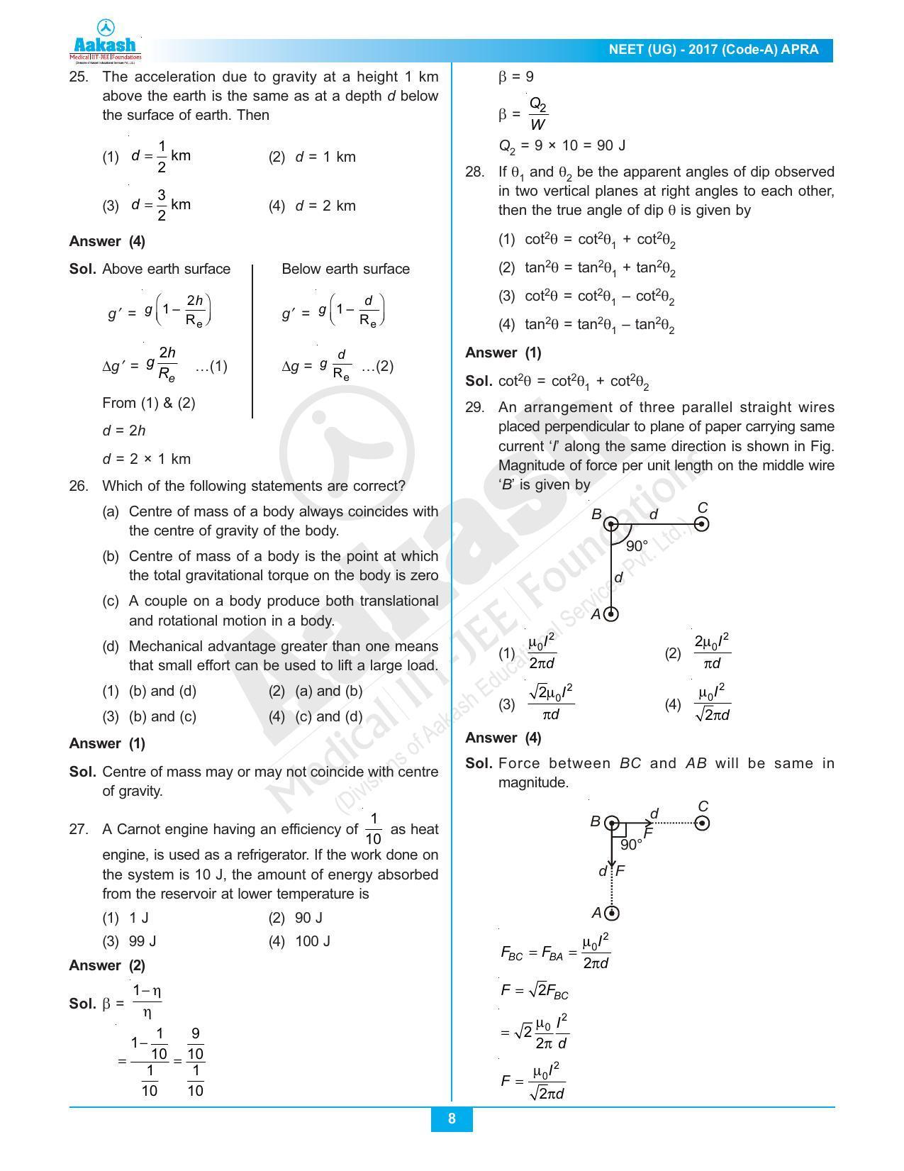 NEET Code A 2017 Answer & Solutions - Page 8