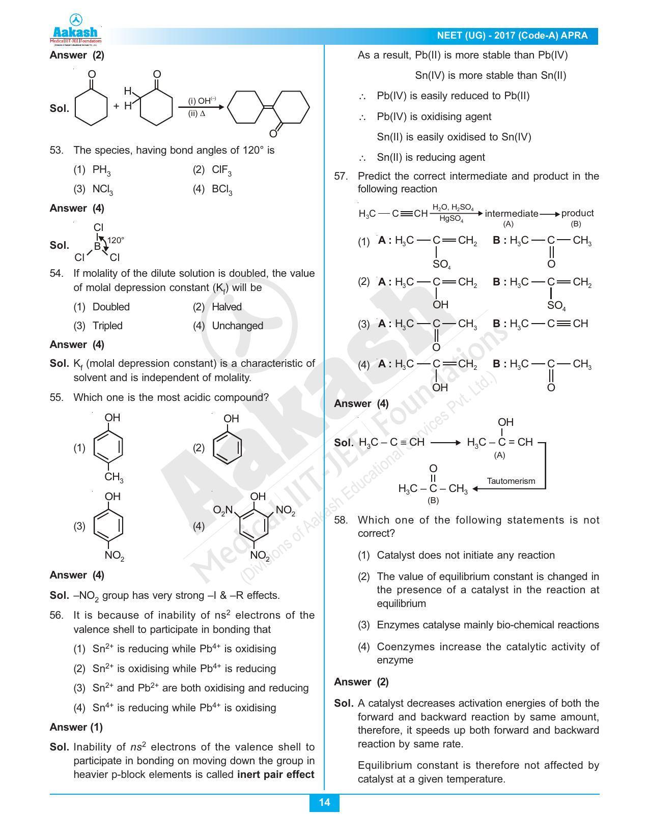 NEET Code A 2017 Answer & Solutions - Page 14