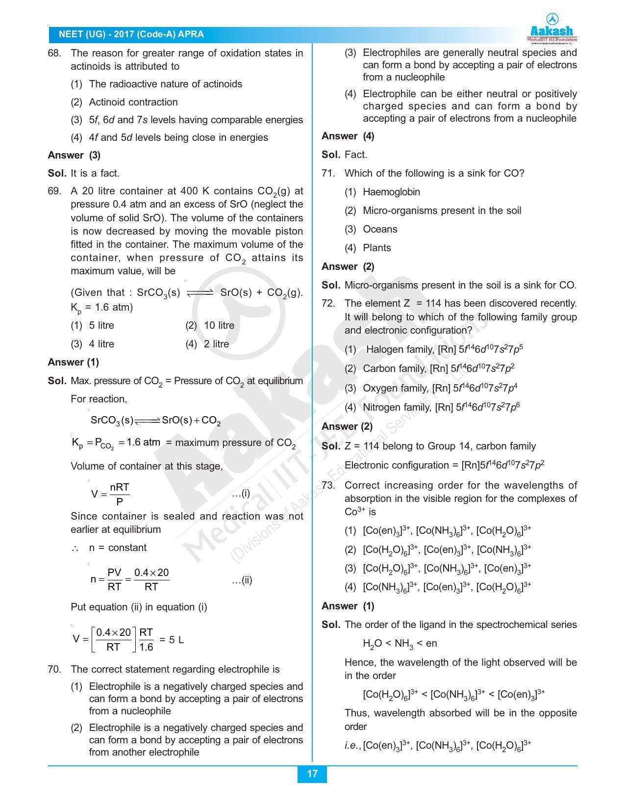 NEET Code A 2017 Answer & Solutions - Page 17