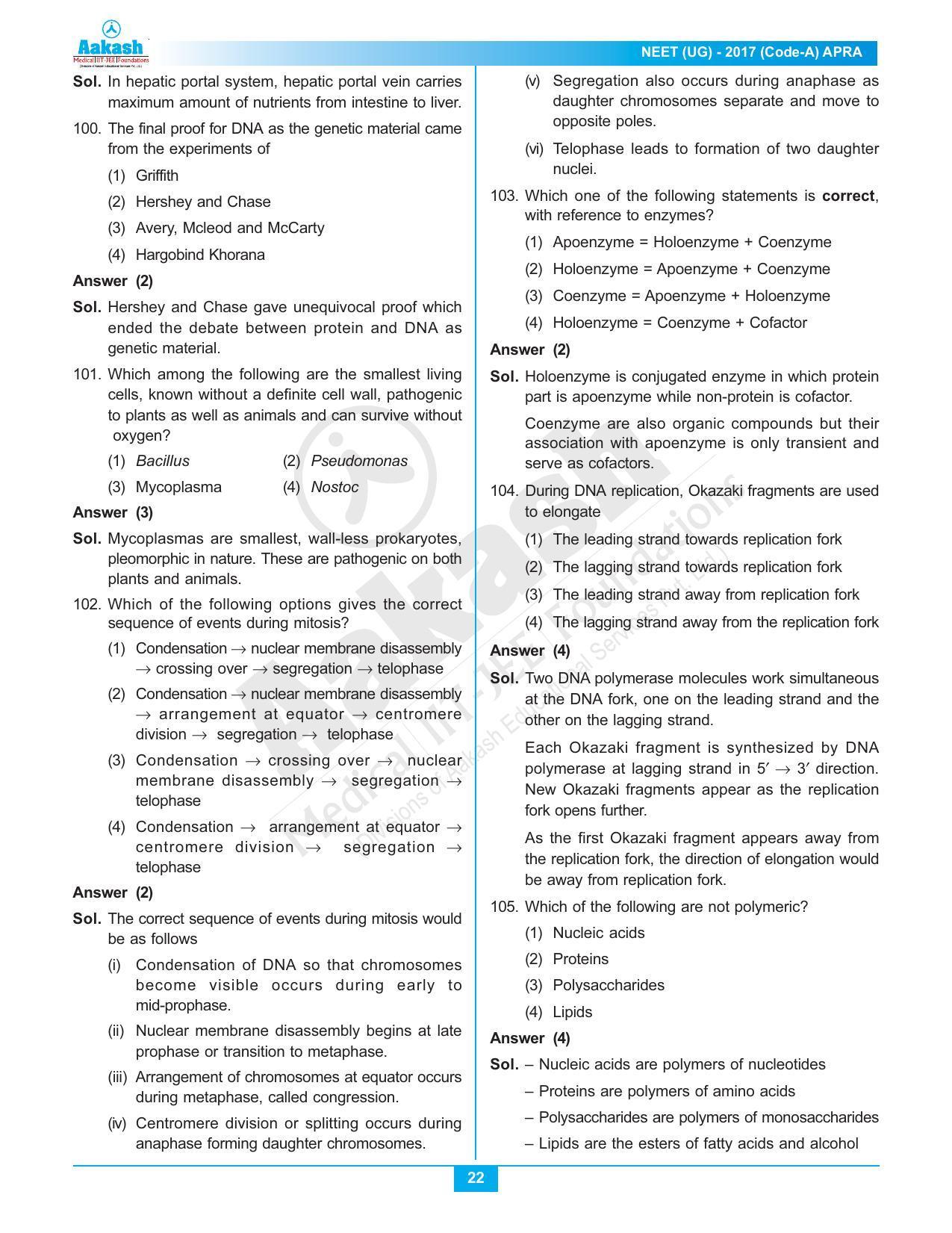 NEET Code A 2017 Answer & Solutions - Page 22
