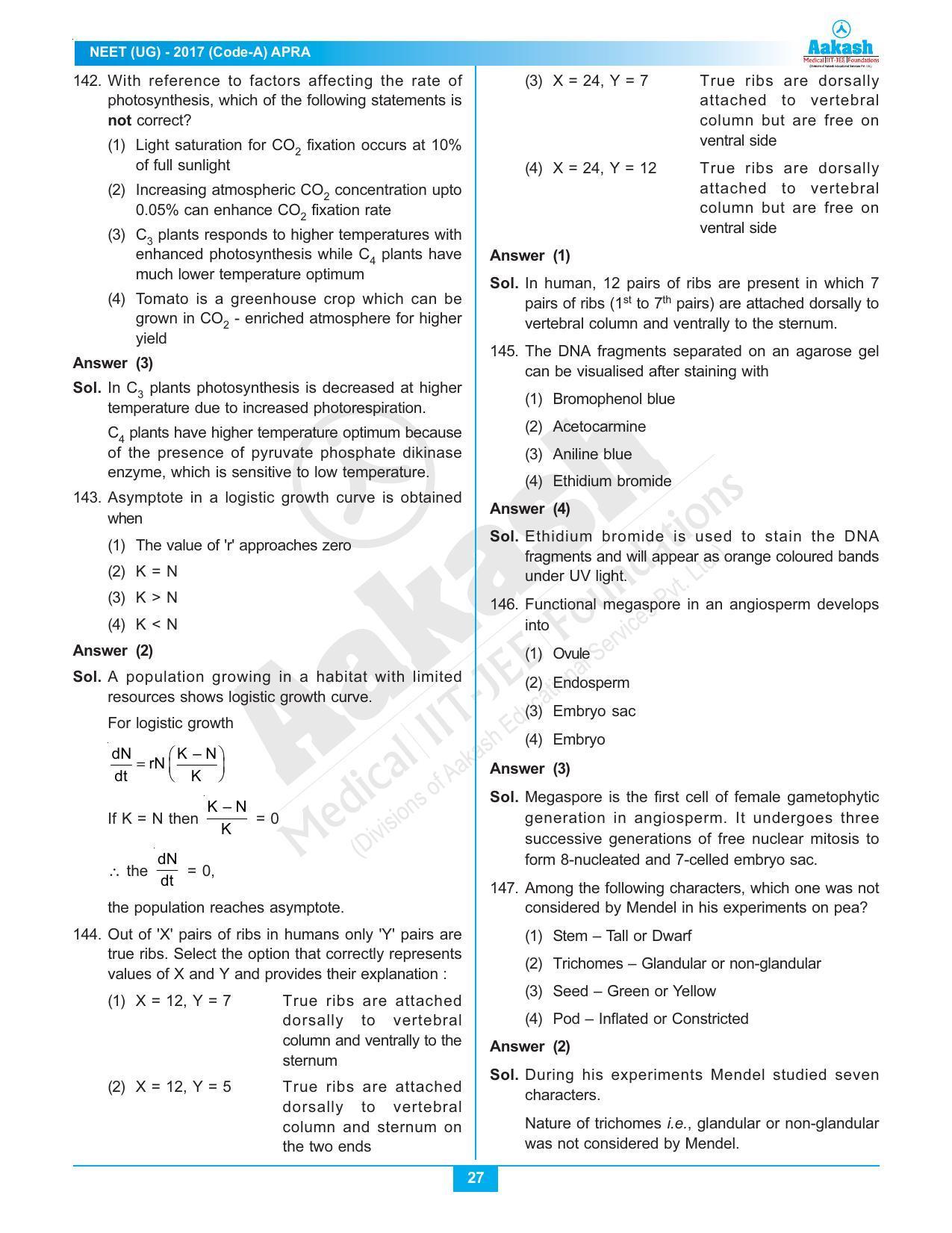 NEET Code A 2017 Answer & Solutions - Page 27