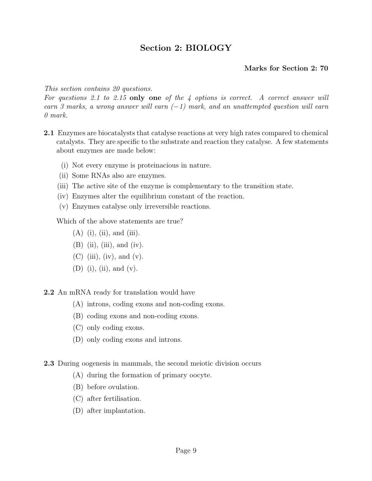 NEST 2010 Question Paper - Page 9