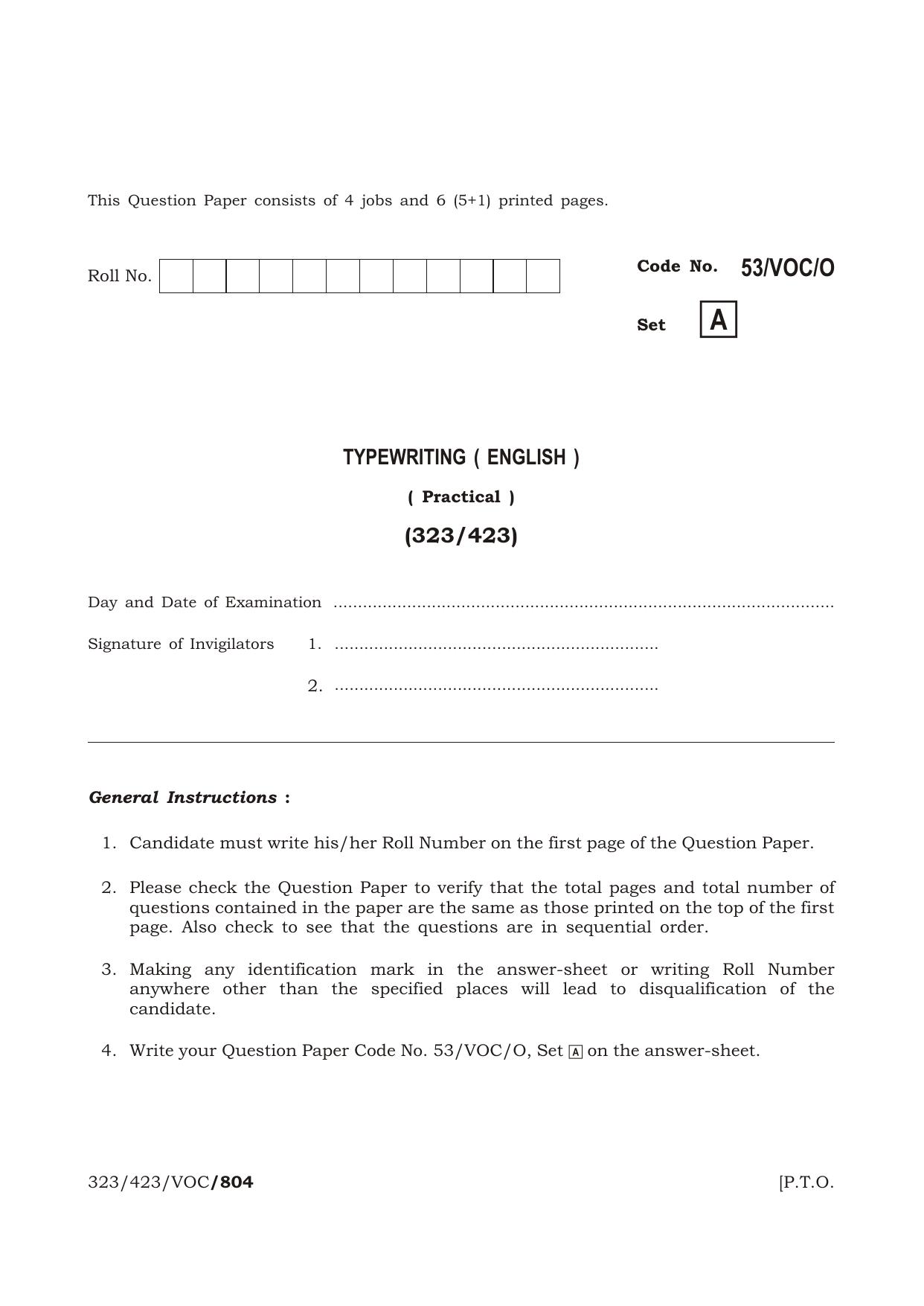 NIOS October 2016 Class 12 Typewriting (English) (P) Question Paper - Page 1
