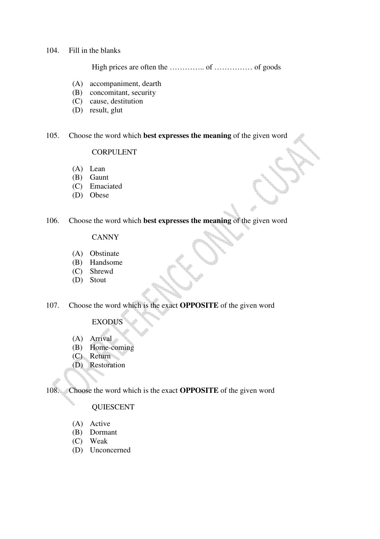 CUSAT CAT 2023 M.Voc Consultancy Management Question Paper - Page 26