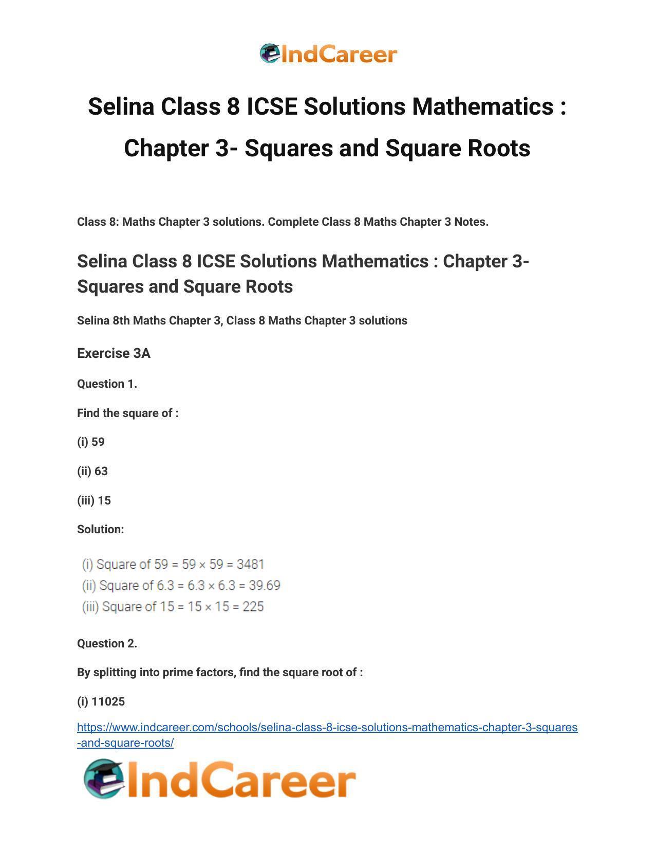 Selina Class 8 ICSE Solutions Mathematics : Chapter 3- Squares and Square Roots - Page 2