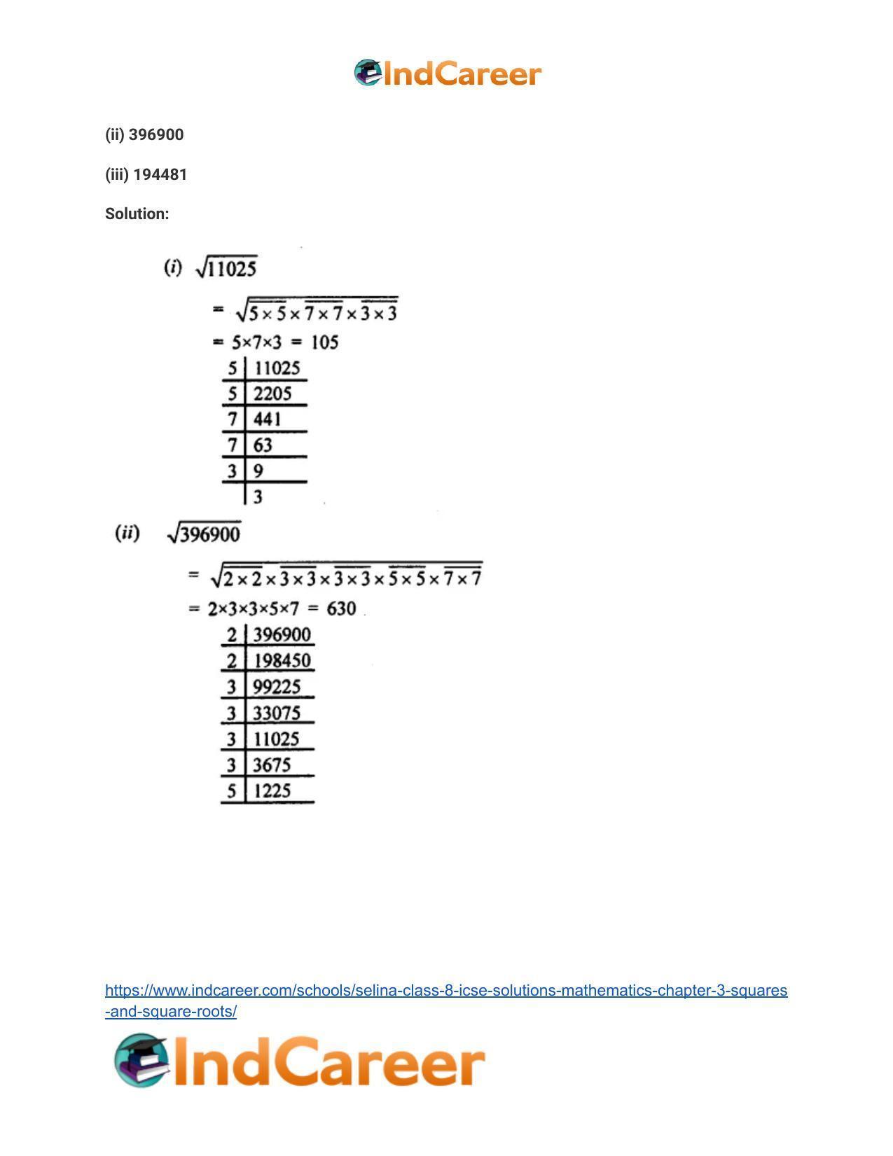 Selina Class 8 ICSE Solutions Mathematics : Chapter 3- Squares and Square Roots - Page 3