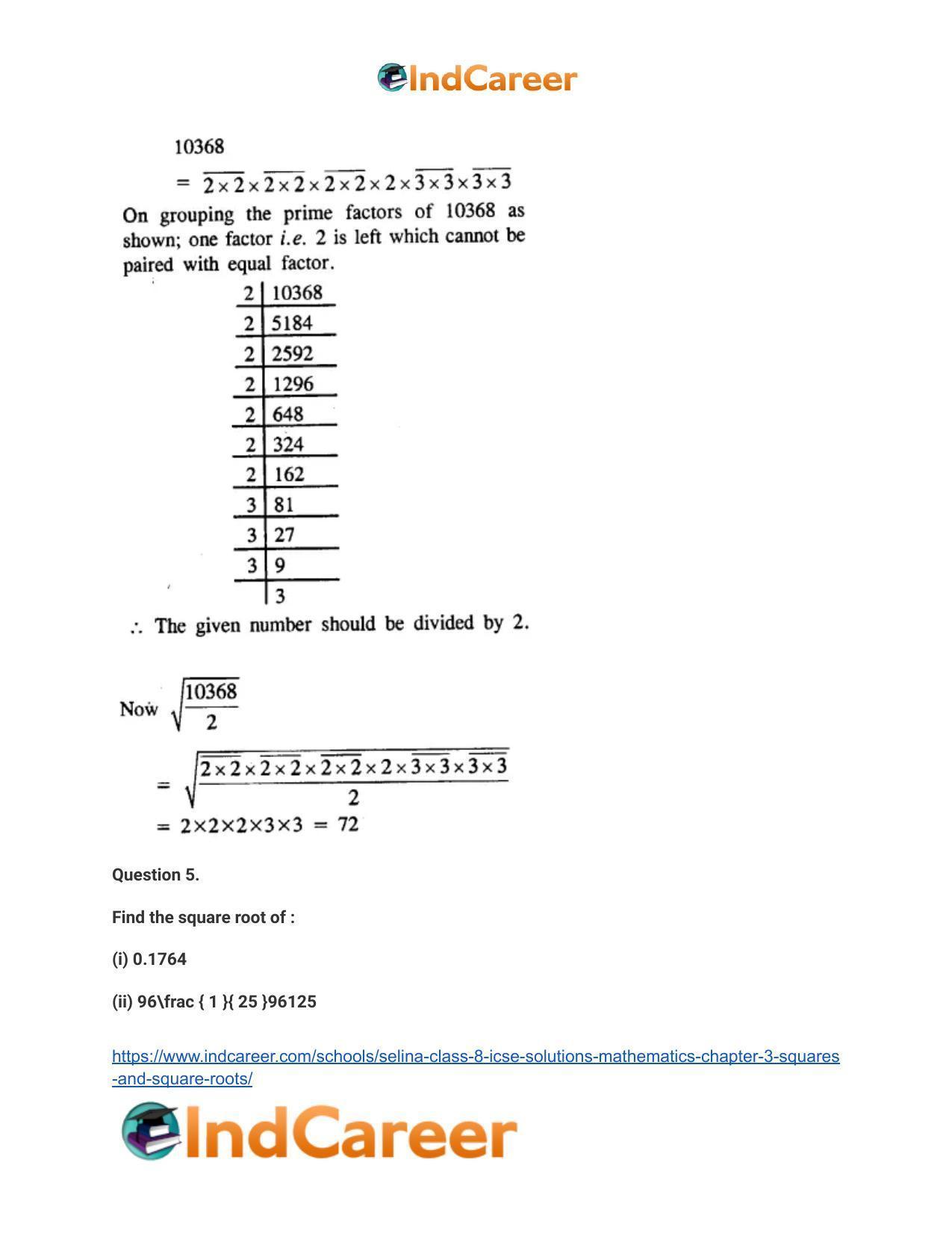 Selina Class 8 ICSE Solutions Mathematics : Chapter 3- Squares and Square Roots - Page 6